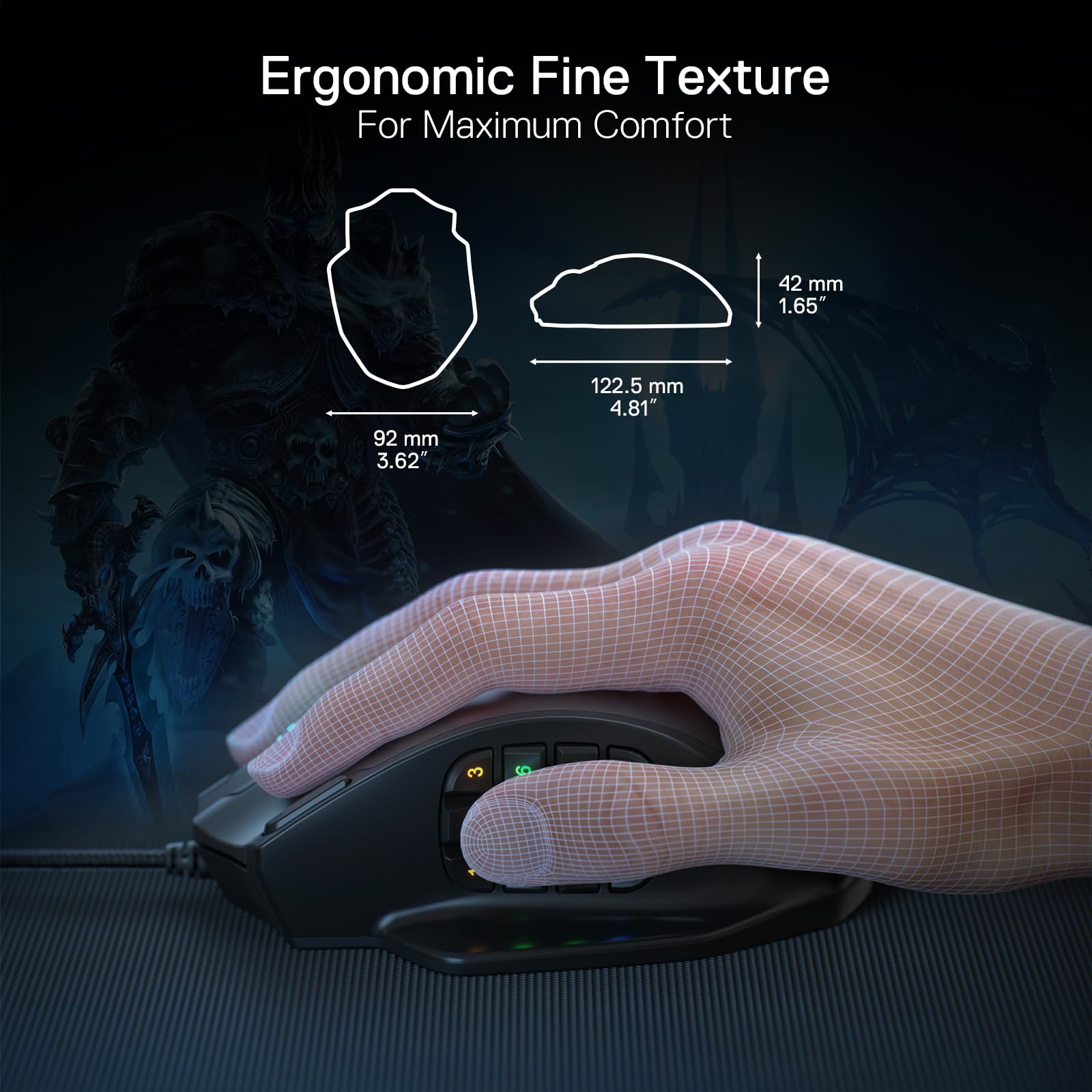 Redragon M908 Impact RGB LED MMO Gaming Mouse - 12 Programmable Side Buttons, 12,400 DPI Optical Sensor, 18 Macro Shortcuts, Ergonomic Wired Mouse for PC Gaming - Perfect for MMO, RPG & FPS Games