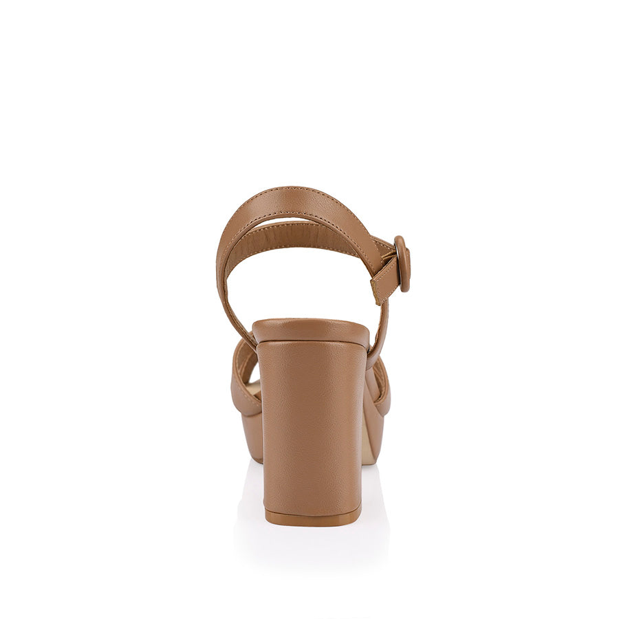 Heppell Women's Platform Heels - Dark Camel Smooth Leather High Heels for Party, Wedding & Evening Events