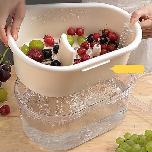 2025 New Manual Fruit & Vegetable Washer Spinner - Large Multifunctional Kitchen Cleaner with Colander, Bowl & Brush for Fresh Produce (Green) | Perfect for Washing Berries, Leafy Greens & Delicate Fruits