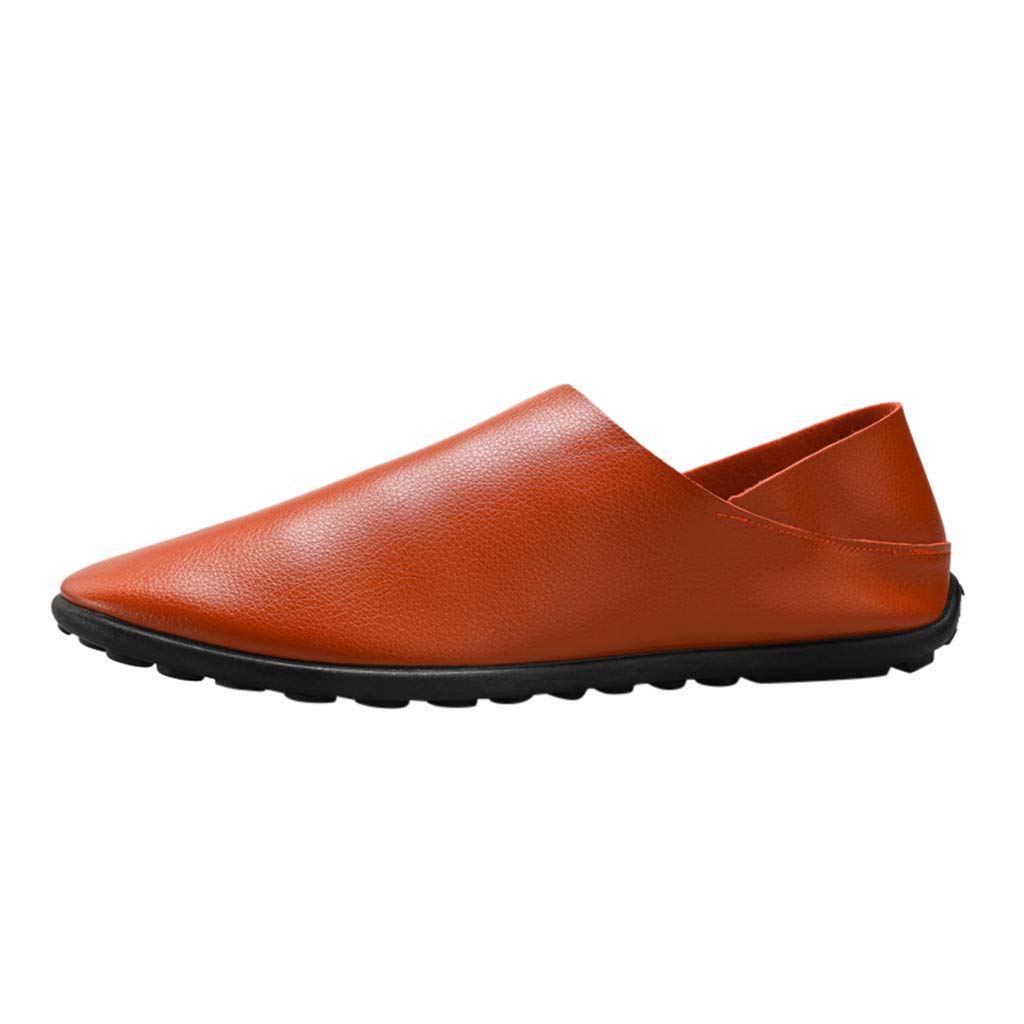 **Men's Casual Stitched Leather Loafers - Soft Slip-On Red Shoes for Men | Perfect for Office, Travel & Everyday Wear**