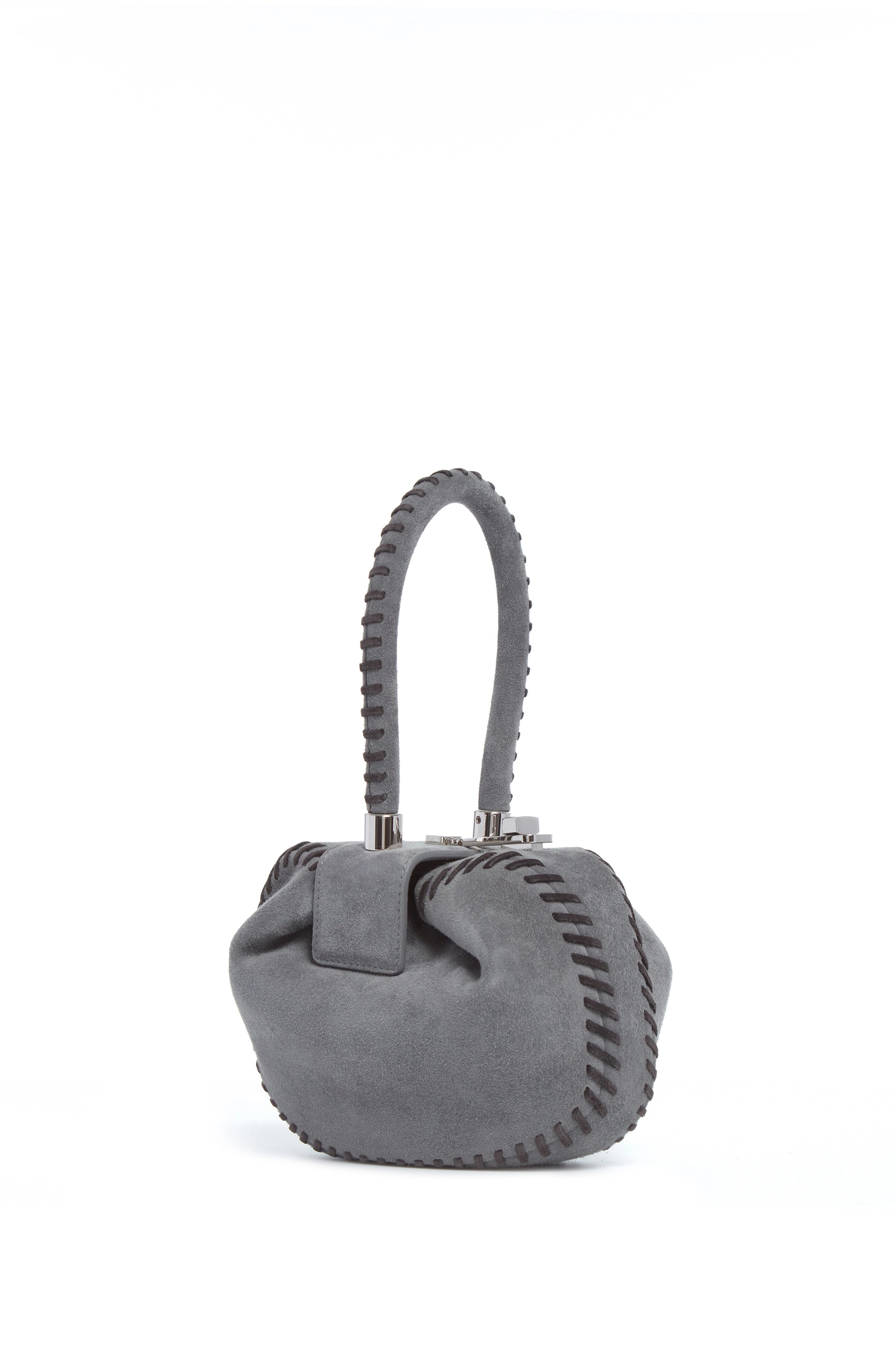 Whipstitch Demi Bag in Charcoal Suede - Stylish Crossbody Purse for Women, Perfect for Work, Travel & Everyday Use