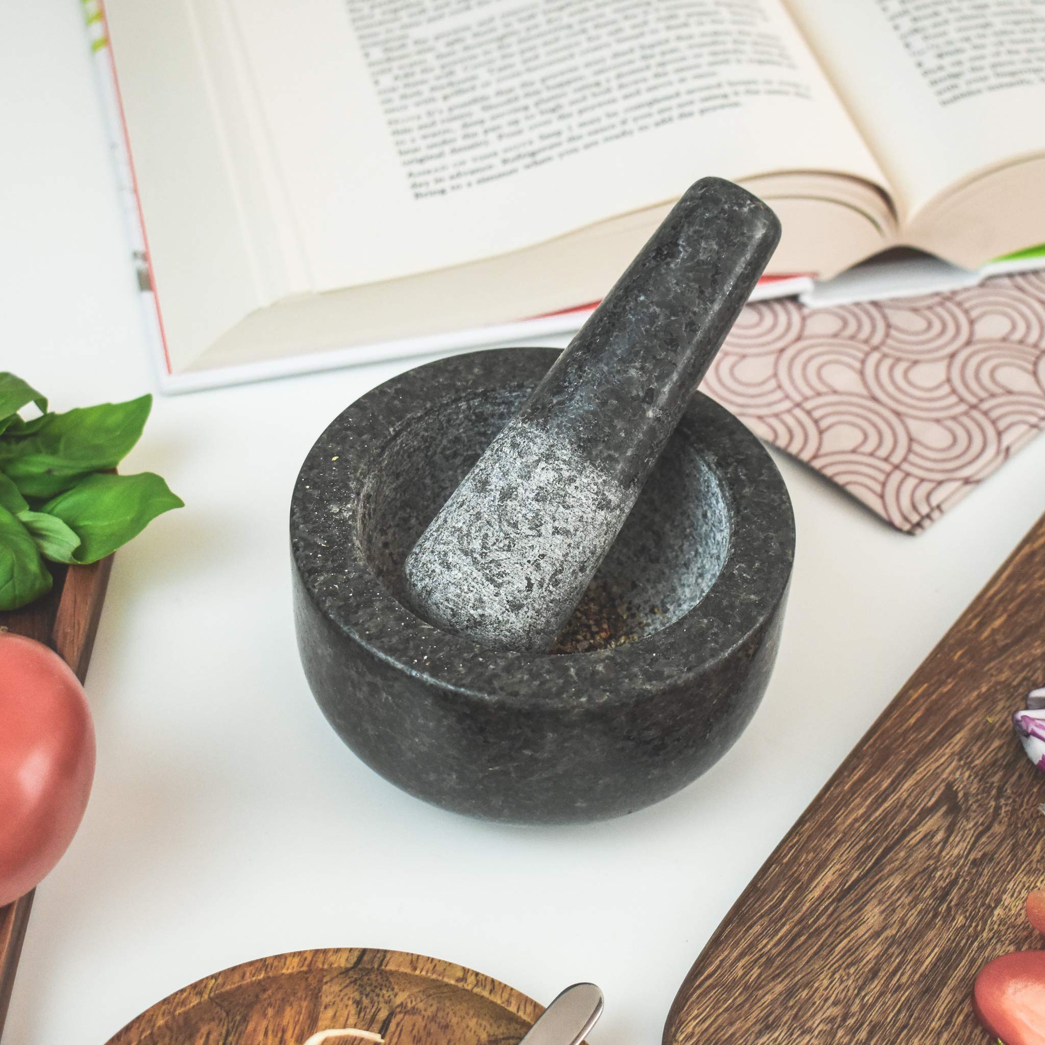 Premium Granite Mortar and Pestle Set - Natural Stone Spice Grinder for Herbs, Seeds & Spices - Perfect for Cooking, Grinding & Crushing - Ideal for Home Kitchens & Professional Chefs