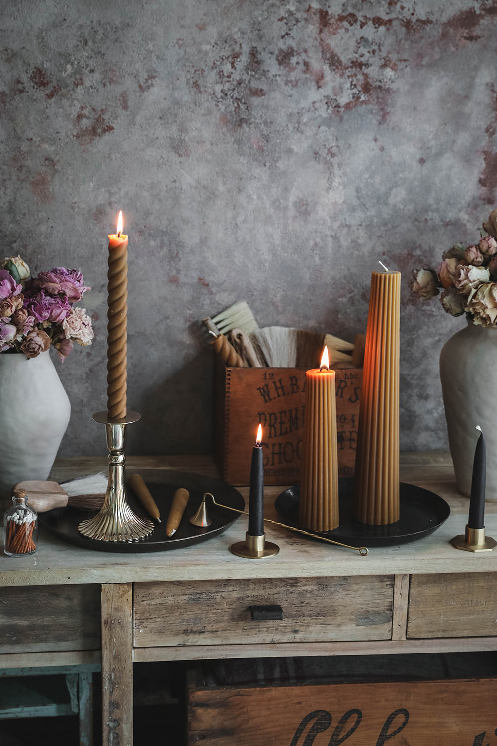 Natural Beeswax Rope Taper Candles Set - Handmade Pure Beeswax Candles for Home Decor, Wedding, Romantic Dinner & Meditation - 12-Pack Eco-Friendly Dripless Candles