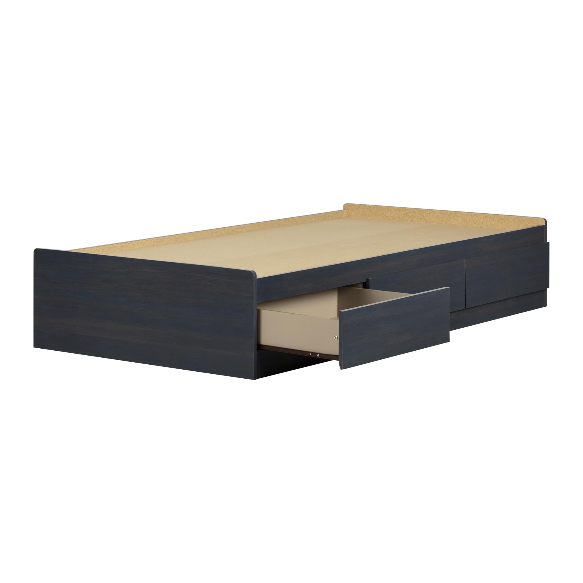 South Shore Aviron Mates Twin Size Bed Frame with 3 Storage Drawers, 39-Inch, Blueberry Finish - Perfect for Kids' Bedrooms, Guest Rooms & Small Spaces