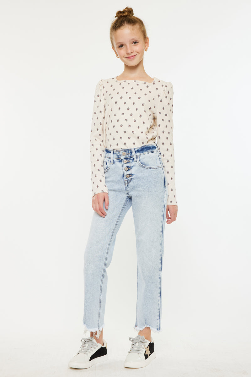 Maggy High Rise Kids Cropped Straight Jeans - Comfortable Stretch Denim Pants for Girls, Perfect for School, Playdates & Casual Outings