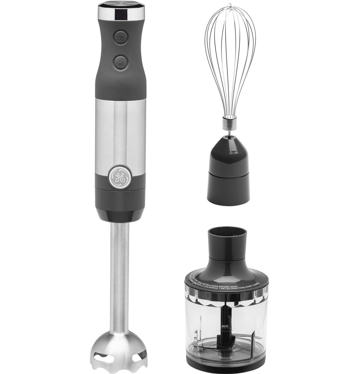 GE Immersion Blender 500W - 2-Speed Handheld Blender with Whisk & Blending Jar - Stainless Steel Shaft for Smoothies, Baby Food, Soups & Baking - Easy Clean Interchangeable Attachments - Perfect for Kitchen, Restaurant & Home Use