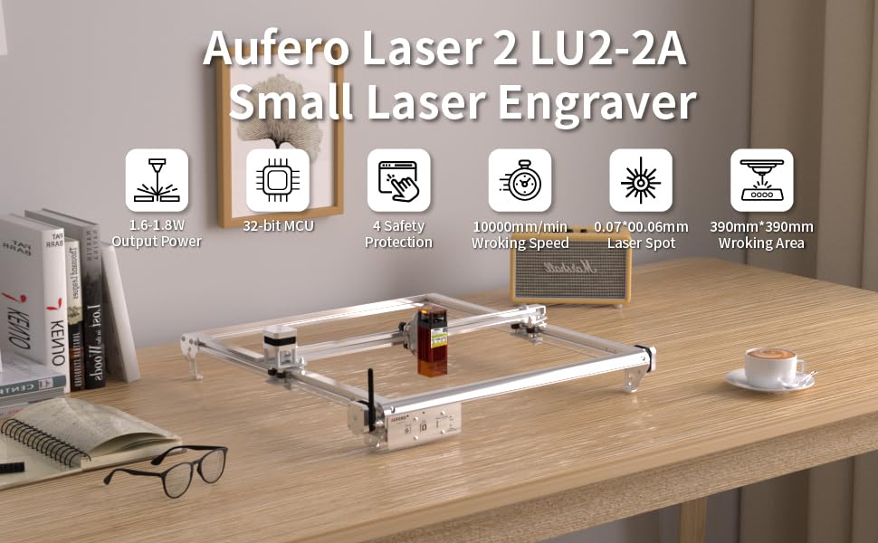 Aufero 2W Diode Laser Engraver Machine - 15.7x15.7 Inch Engraving Area for Wood, Leather, Acrylic - 2100mW Portable Laser Engraving & Cutting Tool - Perfect for DIY Crafts, Personalized Gifts, Home Decor and Small Business Projects