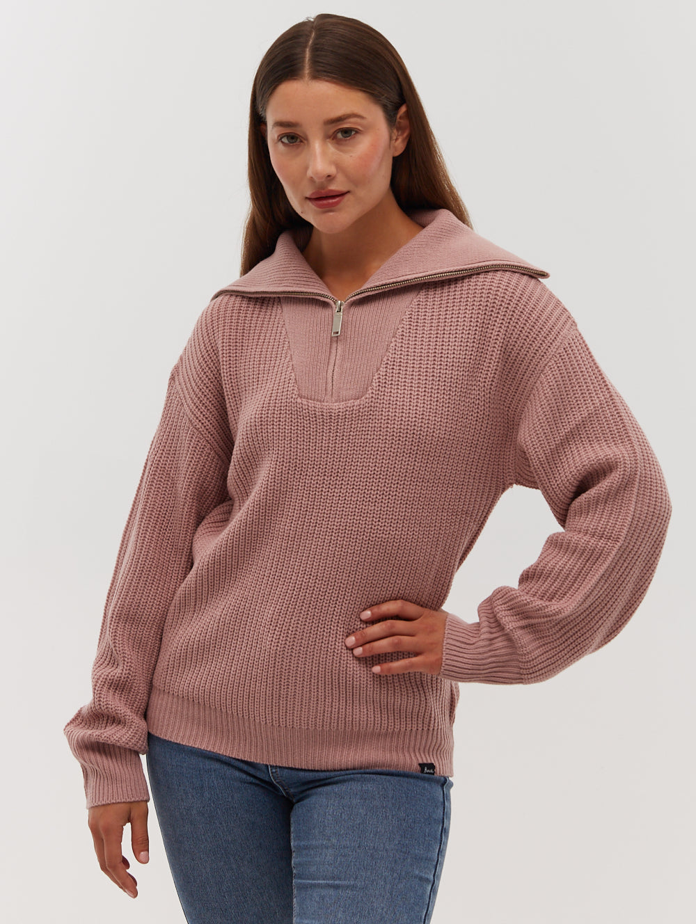 Thurynn Oversized Zippered Funnel Neck Sweater for Women - Cozy Winter Pullover with High Collar | Perfect for Casual Outfits, Office Wear & Cold Weather Layering