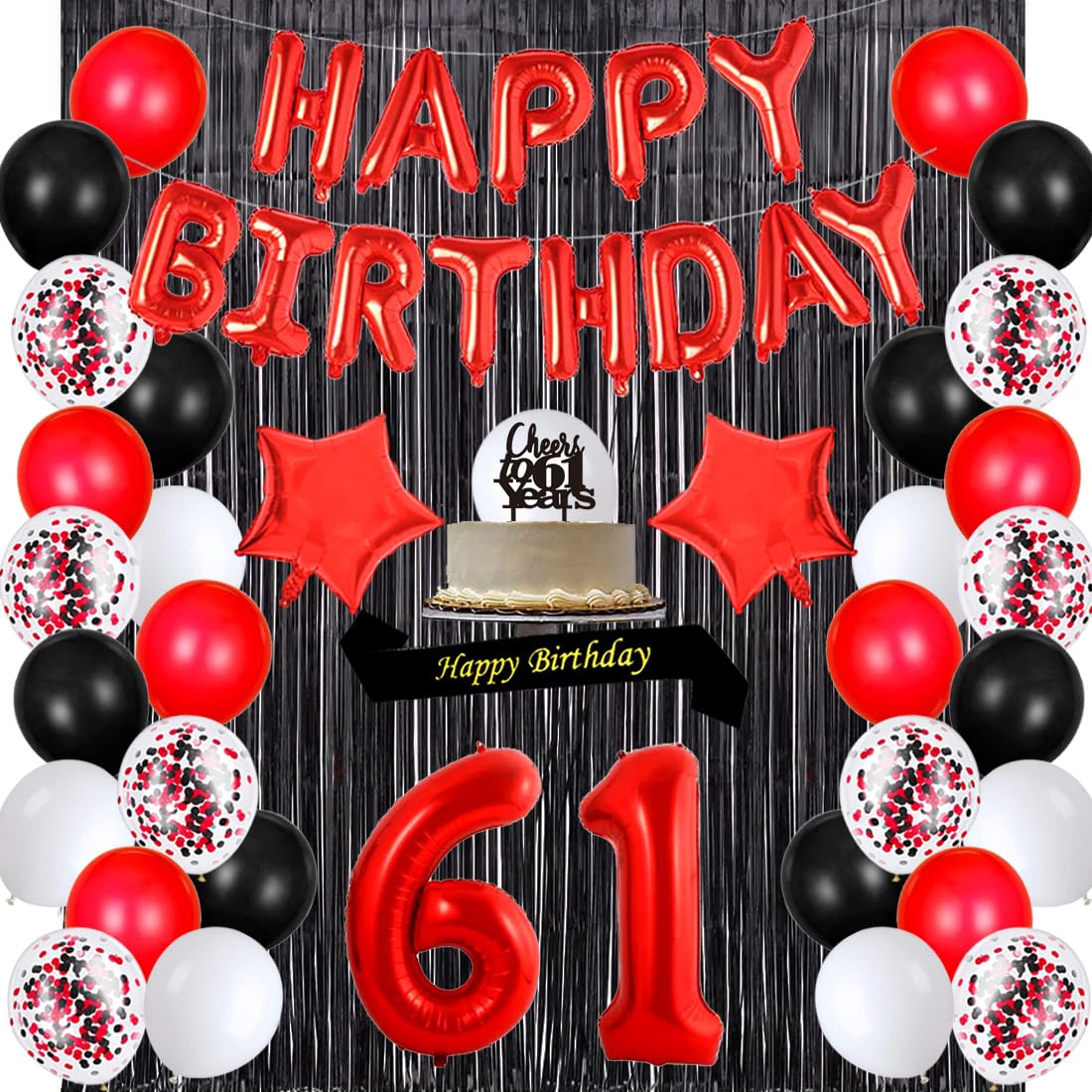 61st Birthday Party Decorations Set - Happy Birthday Banner, Sash, Cake Topper, Confetti & Balloons for Women | Cheers to 61 Years Celebration | Perfect for Milestone Birthday Parties, Retirement Celebrations & Special Occasions