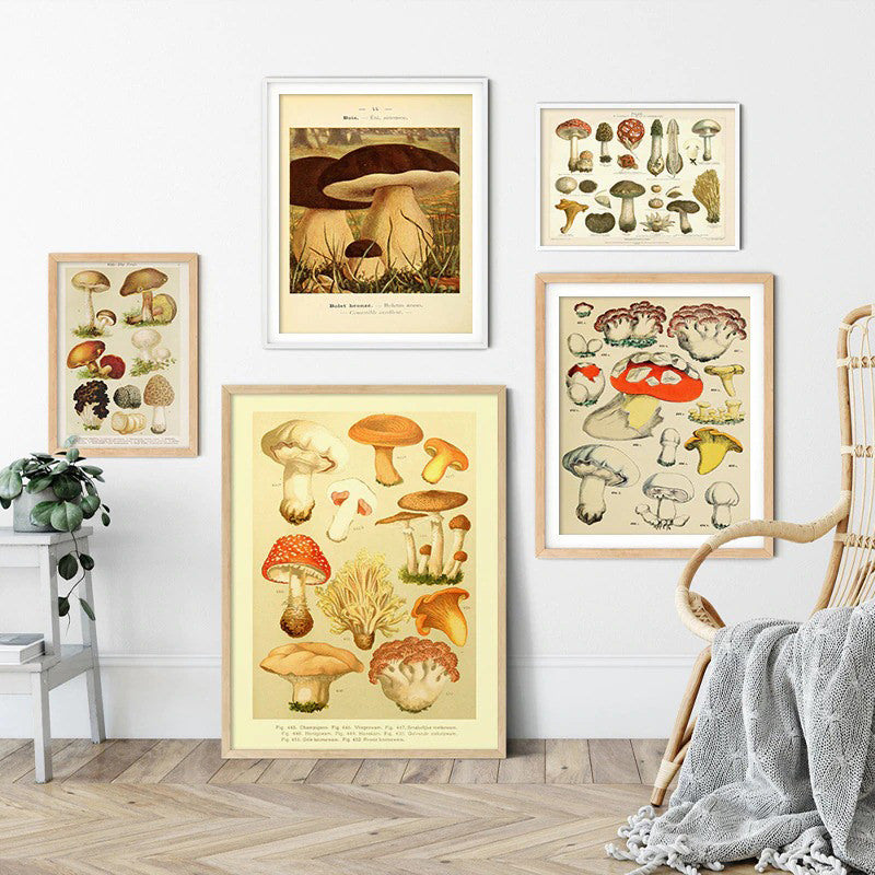 Vintage Mushroom Canvas Wall Art Prints - Nature Inspired Decor for Living Room, Bedroom & Office