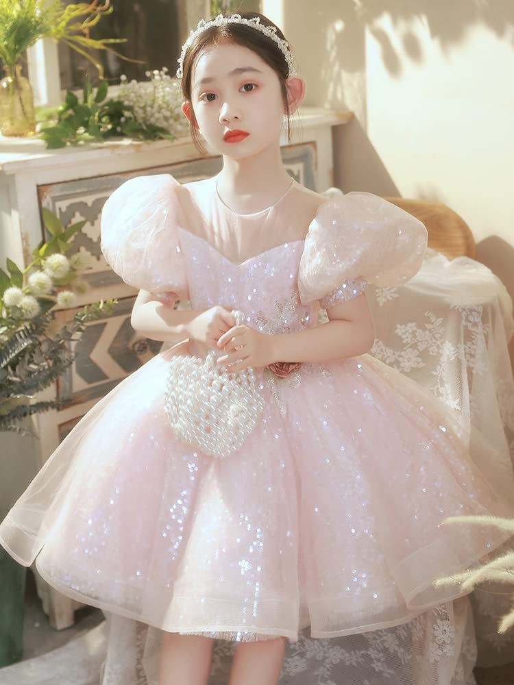 Sparkly Princess Tutu Dress for Girls - Sequin & Fluffy Ball Gown with Puff Short Sleeves - Perfect for Pageants, Flower Girls, Birthday Parties & Special Occasions