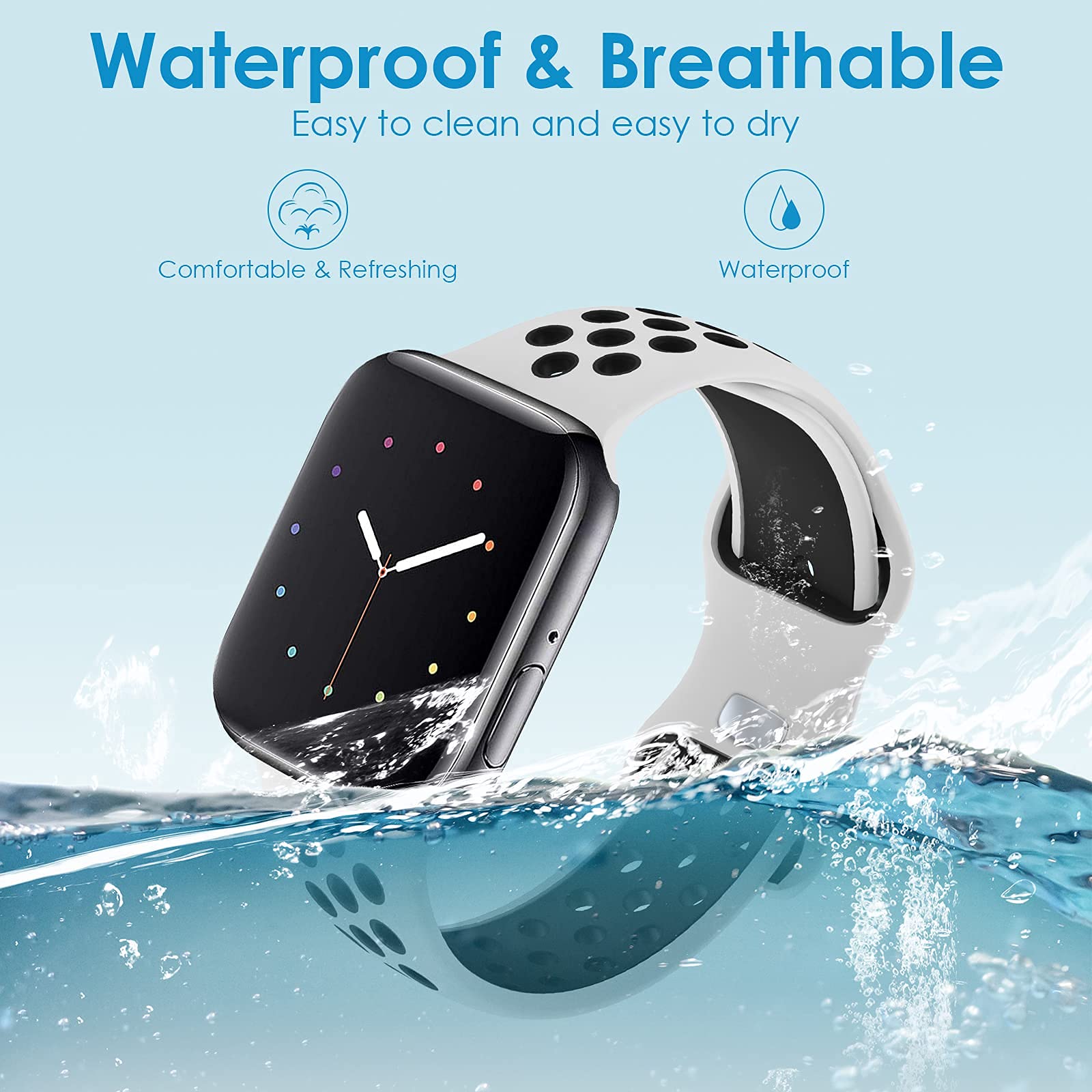 NOY 8 Pack Sport Bands for Apple Watch 42mm 44mm 45mm 46mm 49mm - Breathable Soft Silicone Replacement Straps Compatible with iWatch Series 10/9/8/7/6/5/4/3/2/1/SE/Ultra - Perfect for Running, Gym Workouts & Daily Wear