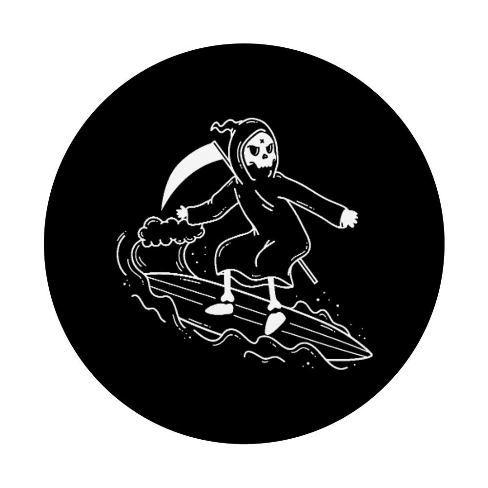 Funny Grim Reaper Surfing PopSocket - Swappable Phone Grip for iPhone, Samsung & Tablets | Cool Gift for Men, Women & Teens | Perfect for Surfers, Beach Lovers & Halloween