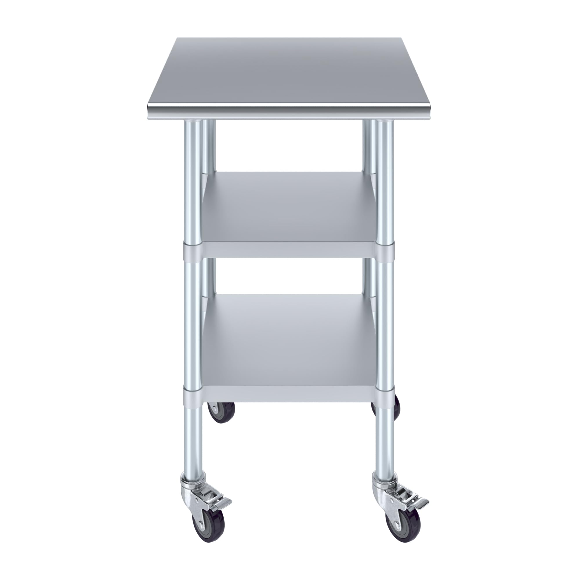 AmGood Stainless Steel Work Table with 2 Shelves & Wheels | Heavy Duty Metal Utility Table 24x24 Inch | Commercial Kitchen, Garage, Workshop, Food Prep Station