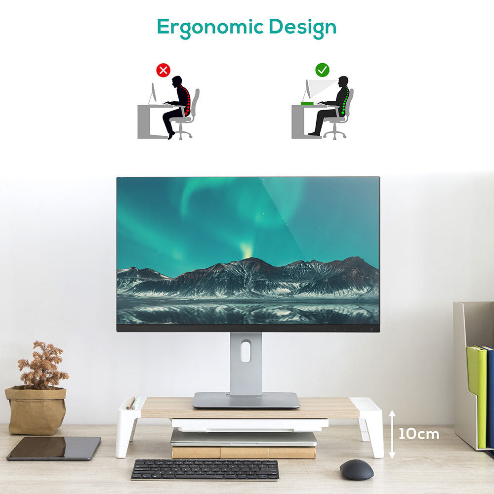 Activiva Monitor Stand Riser with Storage Drawer - White Oak Wooden Desktop Organizer for Computer, Laptop & Office Accessories - Perfect for Home & Office Workspace Setup