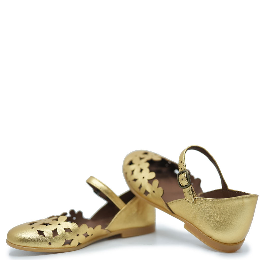 Pepe Gold Floral Cutout Mary Jane Shoes - Elegant Women's Dress Pumps for Weddings, Parties & Special Occasions