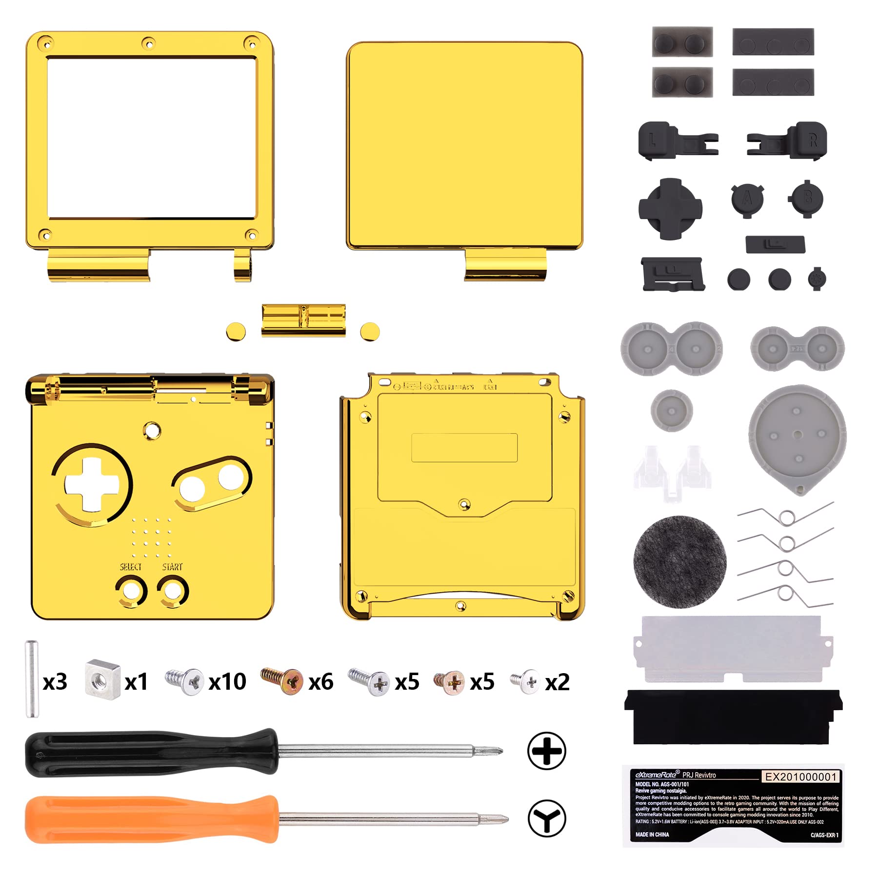Premium eXtremeRate Chrome Gold Glossy Replacement Shell for Gameboy Advance SP GBA SP - Compatible with IPS & Standard LCD Screens (Console Not Included) - Perfect for Custom Gaming Builds & Console Modding