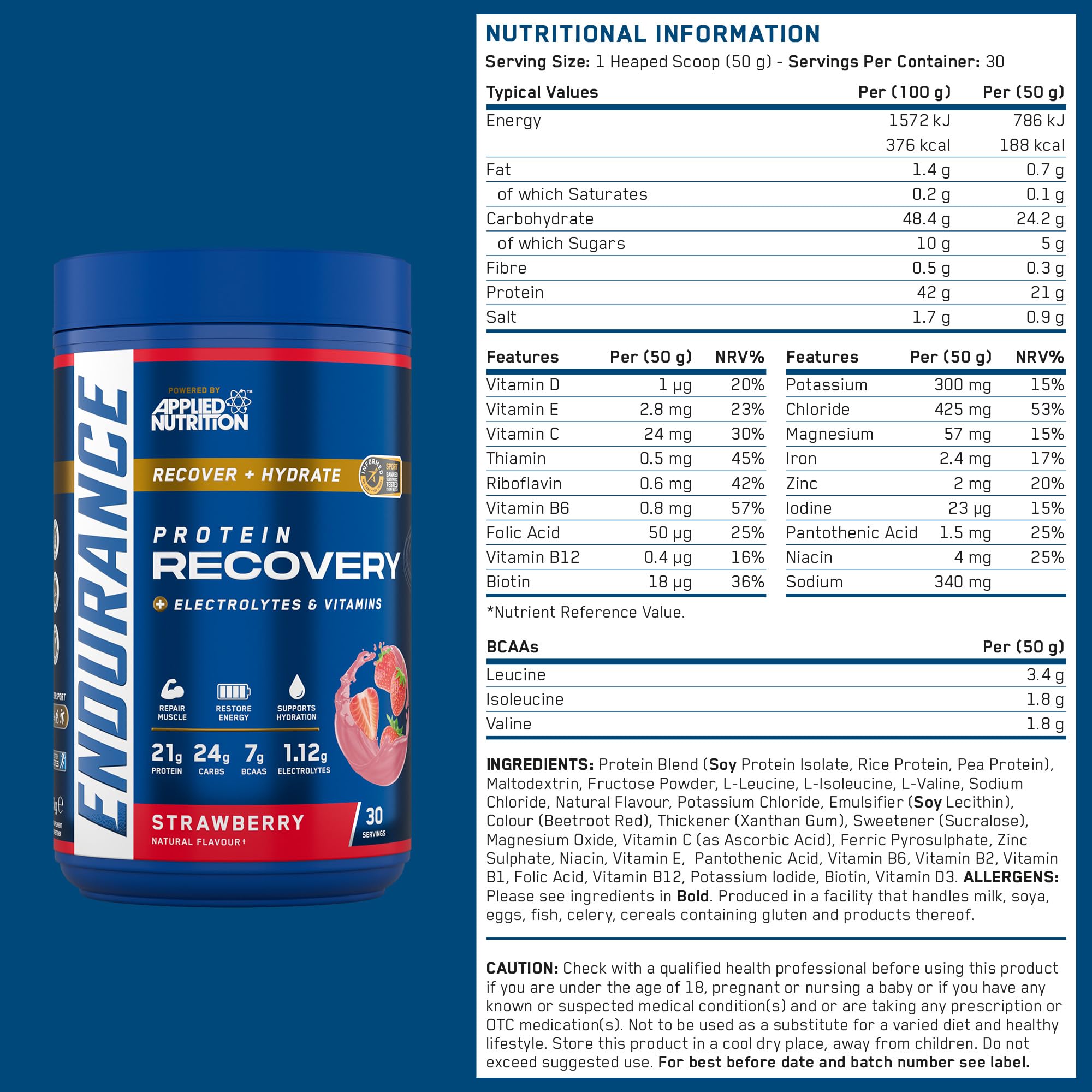 Applied Nutrition Endurance Recovery Powder 1500g - Post-Workout Muscle Recovery & Energy Boost for Athletes & Fitness Enthusiasts