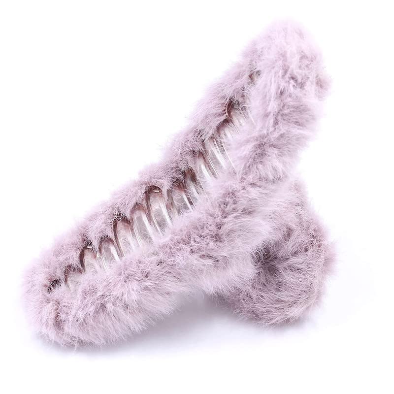 BELICIA 4 Pack Large Faux Fur Hair Claw Clips - Soft Plush Hair Barrettes for Women, Jaw Clamp Clips for Thick Hair - Perfect for Half Up Buns, Ponytails & Everyday Hairstyles