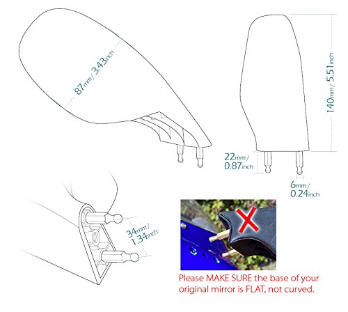 KiWAV Black FA-252 Motorcycle Mirrors - OEM Replacement Pair for Cagiva | Durable & Adjustable for Enhanced Riding Safety & Visibility