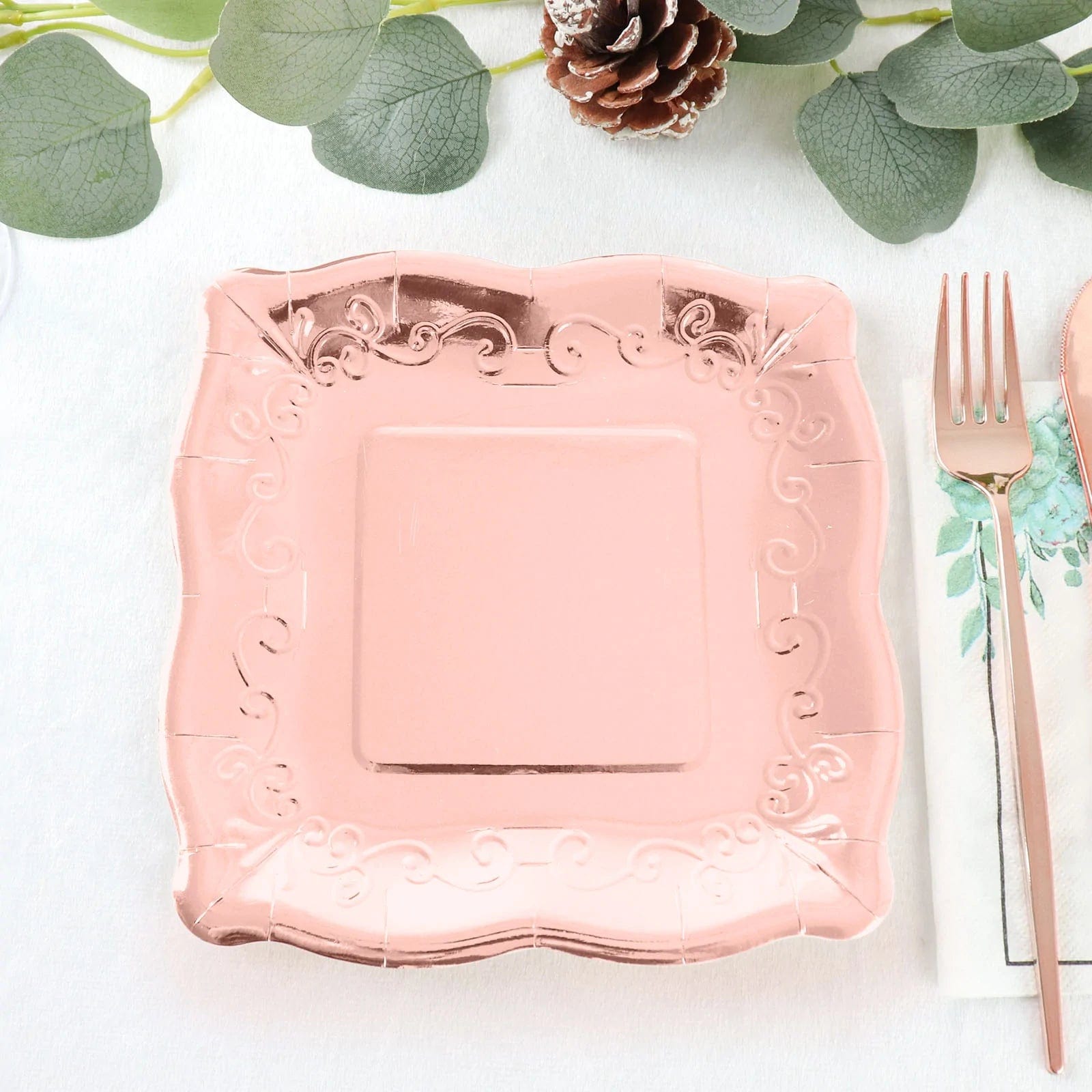 25 Pack Square Disposable Dessert Plates with Elegant Scroll Design - Perfect for Parties, Weddings, and Dinner Events