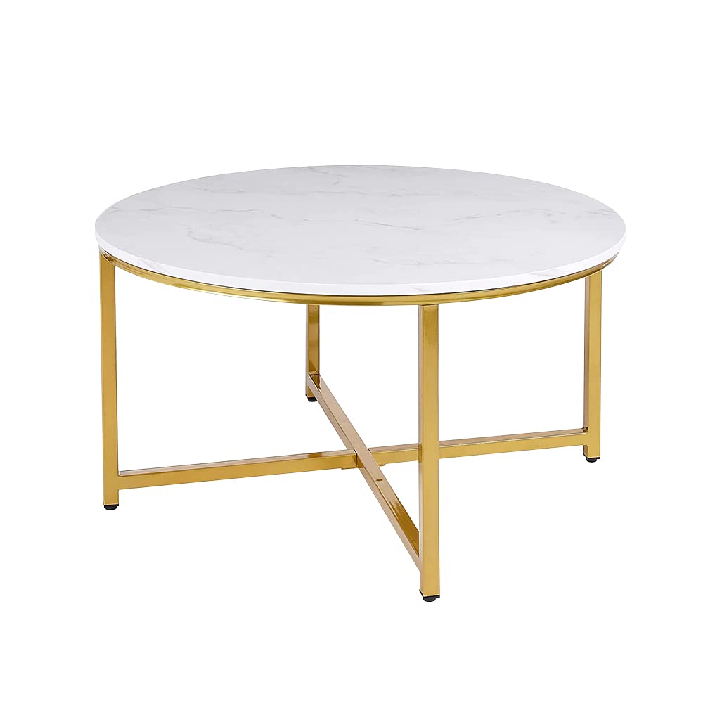 Modern Round Coffee Table with Marble Top & Gold Metal Legs - AZL1 Life Concept Center Table for Living Room, Dining Room | Stylish Sofa Table for Home Decor, Lounge & Office Use