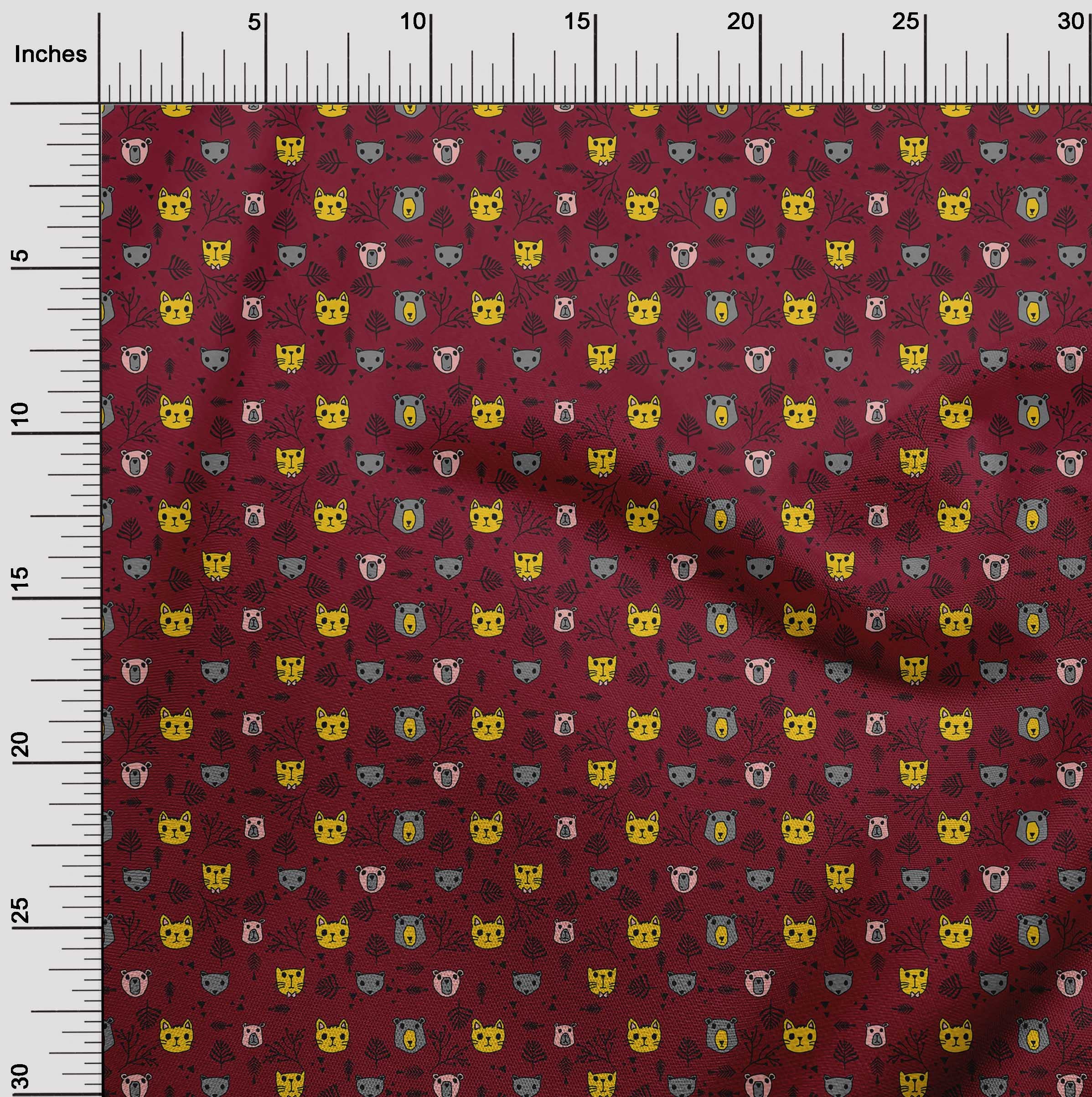 oneOone Silk Tabby Maroon Fabric - 42 Inch Wide Printed Animal Pattern DIY Sewing Material for Kids Clothing & Crafts | Perfect for Costumes, Quilting, and Home Decor Projects
