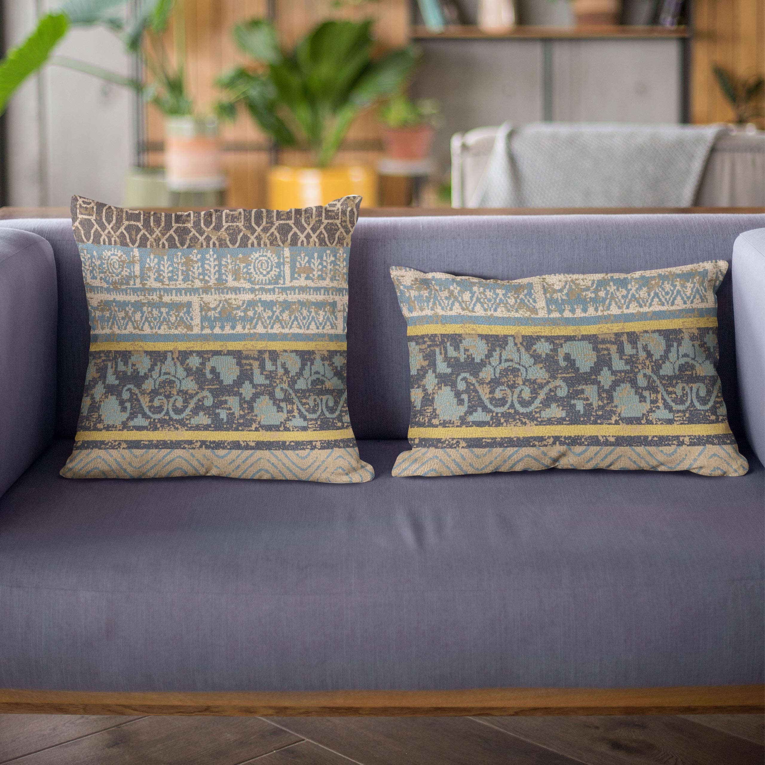 Luxury Double-Sided Blue Plutus Ancient Border Throw Pillow 20x26 Inches - Elegant Home Decor for Sofa, Bed & Living Room
