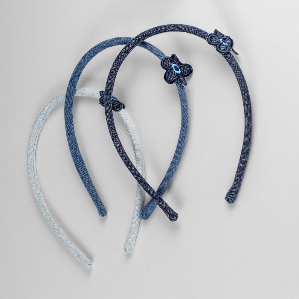 Handmade Denim Flower Headbands for Girls - 5-Pack Set of Adjustable Hair Accessories for Kids, Toddlers & Babies - Perfect for Parties, Photos & Everyday Wear