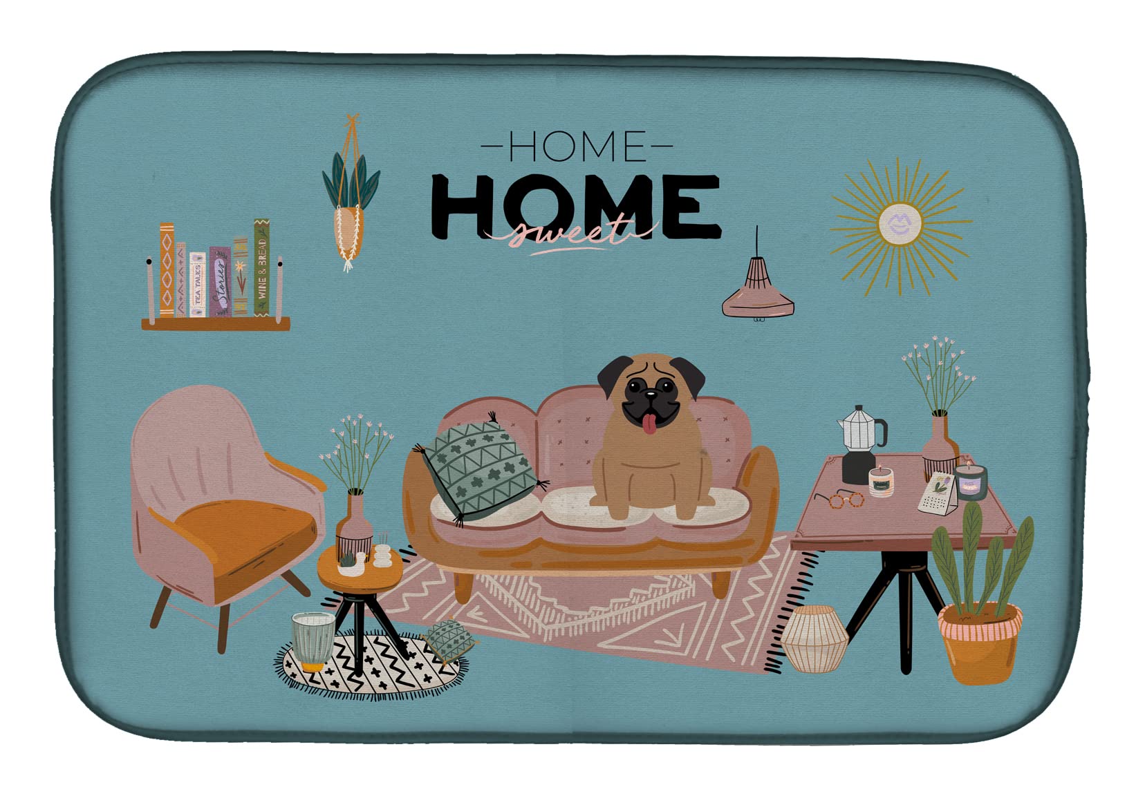 Brown Pug Dish Drying Mat - Absorbent Kitchen Counter Mat for Dishes (14x21