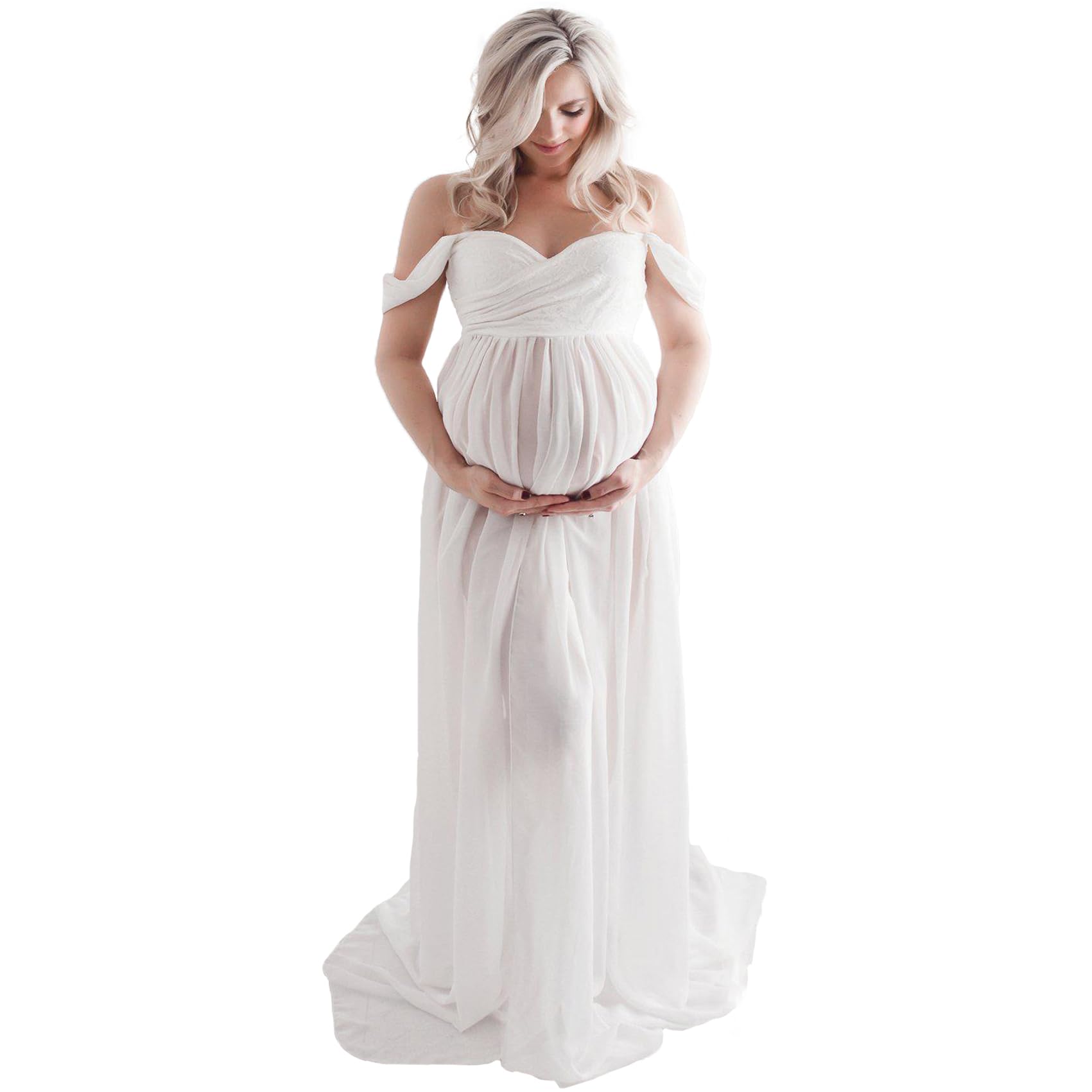 Elegant Maternity Lace Dress for Photoshoot - Off Shoulder Pregnancy Gown for Maternity Photography, Baby Shower & Special Occasions