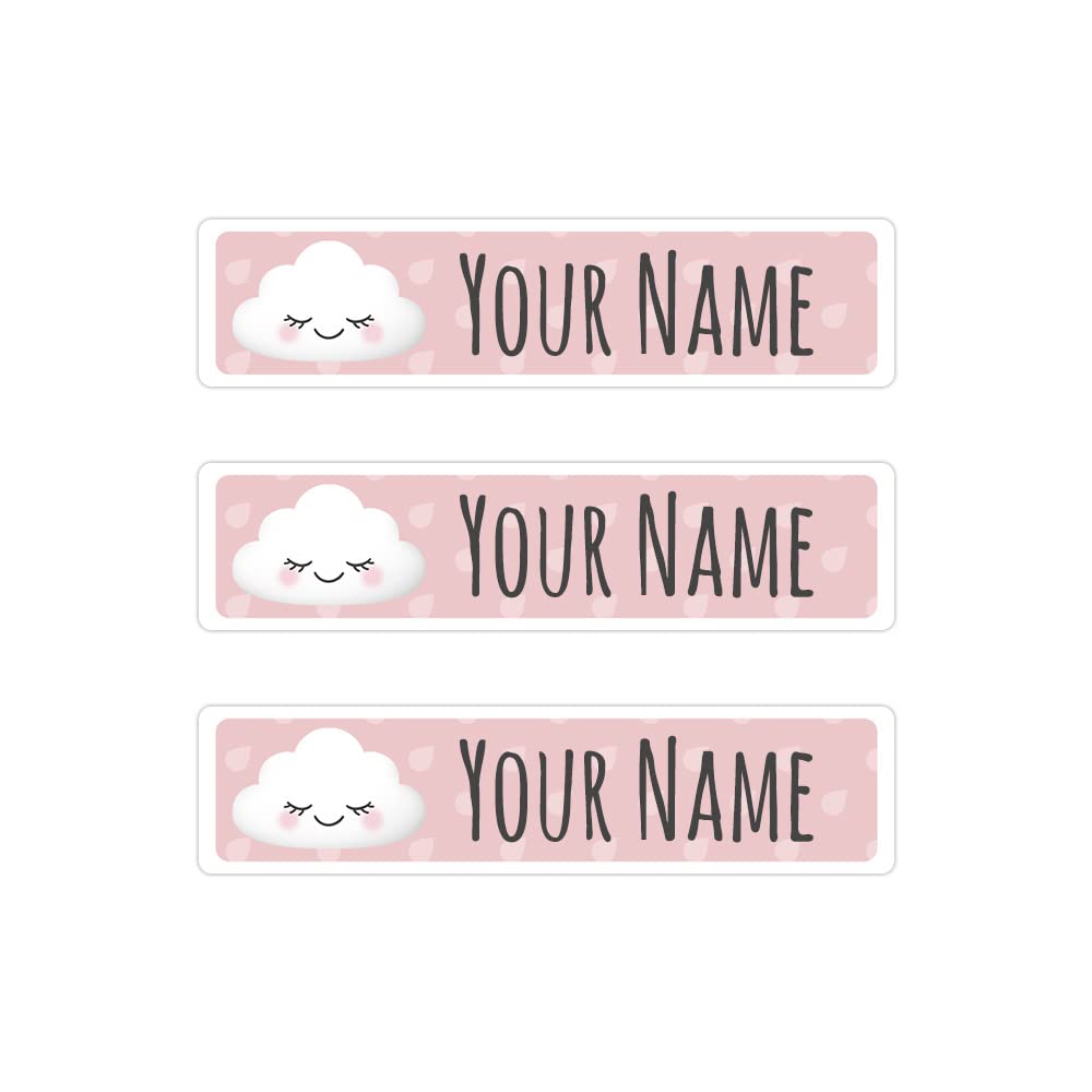 Peel & Stick Waterproof Name Labels - 36 Large Personalized Cloud Design Labels for Kids School Supplies, Lunch Boxes & Water Bottles