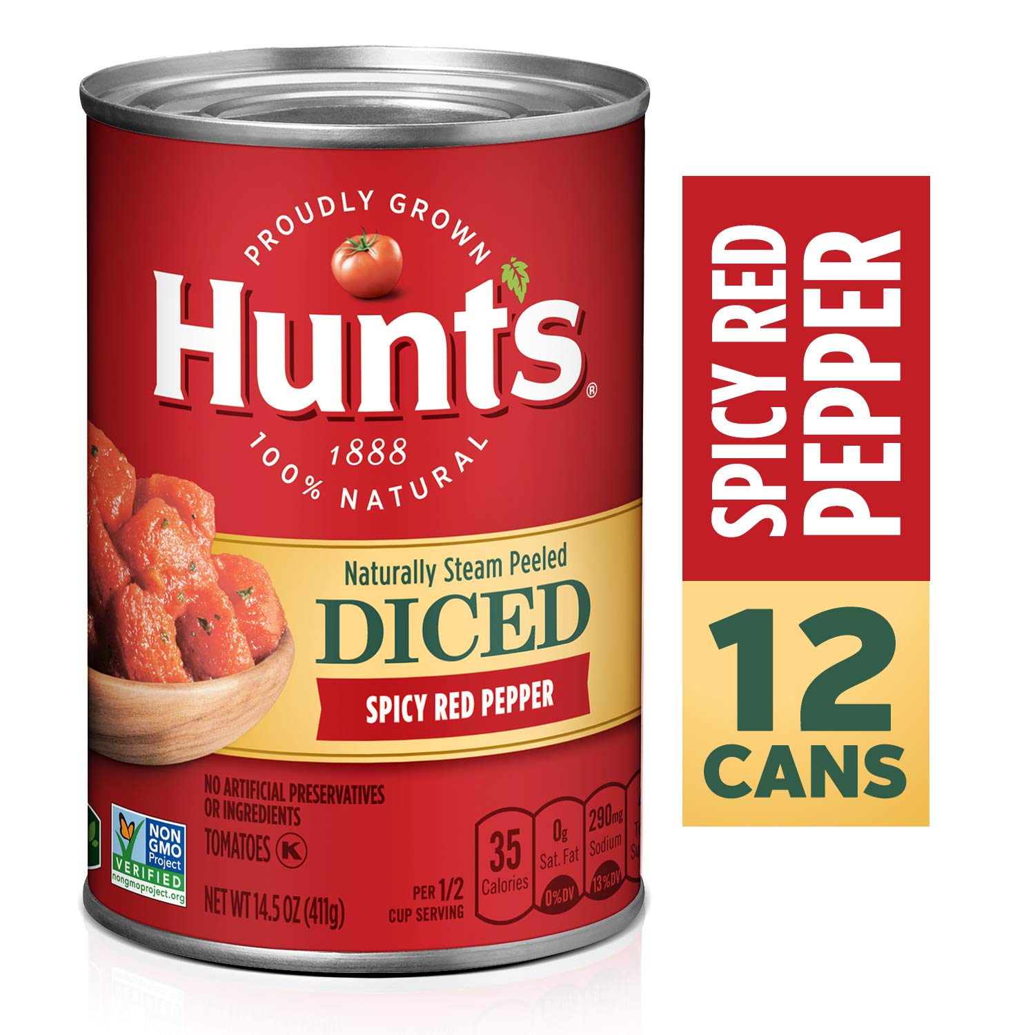 Hunt's Diced Tomatoes with Spicy Red Pepper, 14.5 oz (Pack of 12) | Premium Canned Tomatoes for Chili, Pasta, Soups & Mexican Recipes | Perfect for Cooking, Meal Prep & Pantry Stock