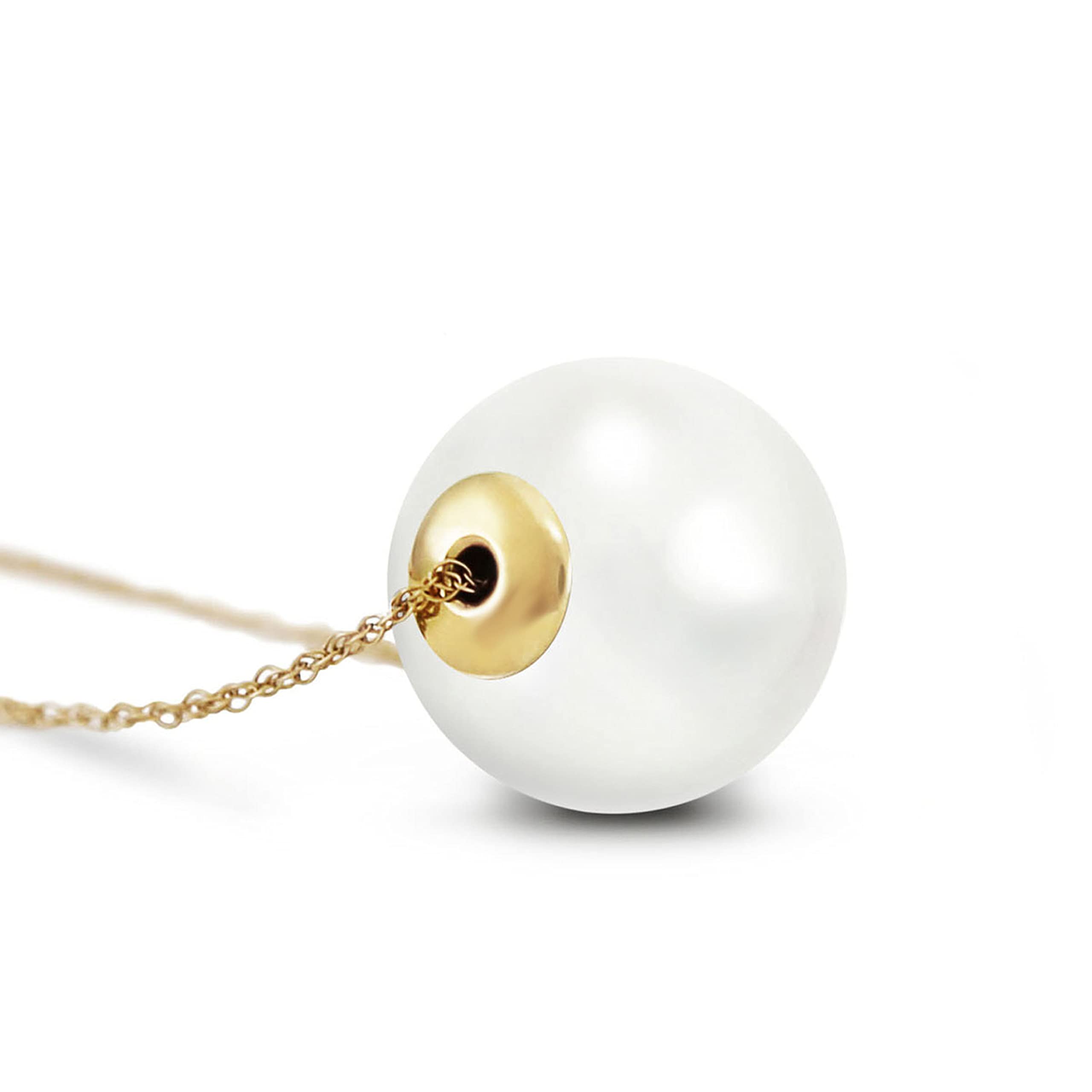 14K Yellow Gold Necklace with 16mm White Shell Pearl - Elegant Galaxy Gold GG Jewelry for Women | Perfect for Weddings, Parties & Special Occasions