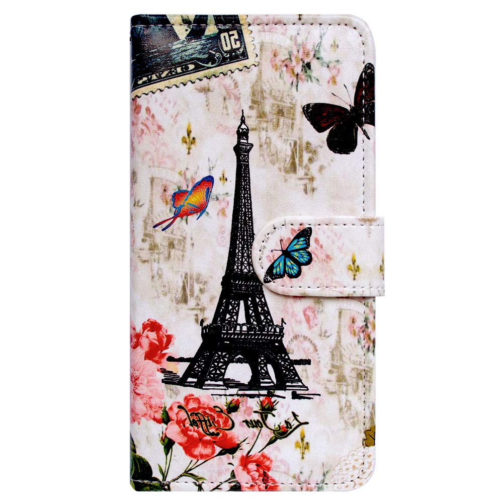 Paris Tower Butterfly Leather Flip Wallet Case for iPhone 13 Pro Max with Card Slot Holder & Kickstand - Stylish Protective Cover for Work, Travel & Everyday Use
