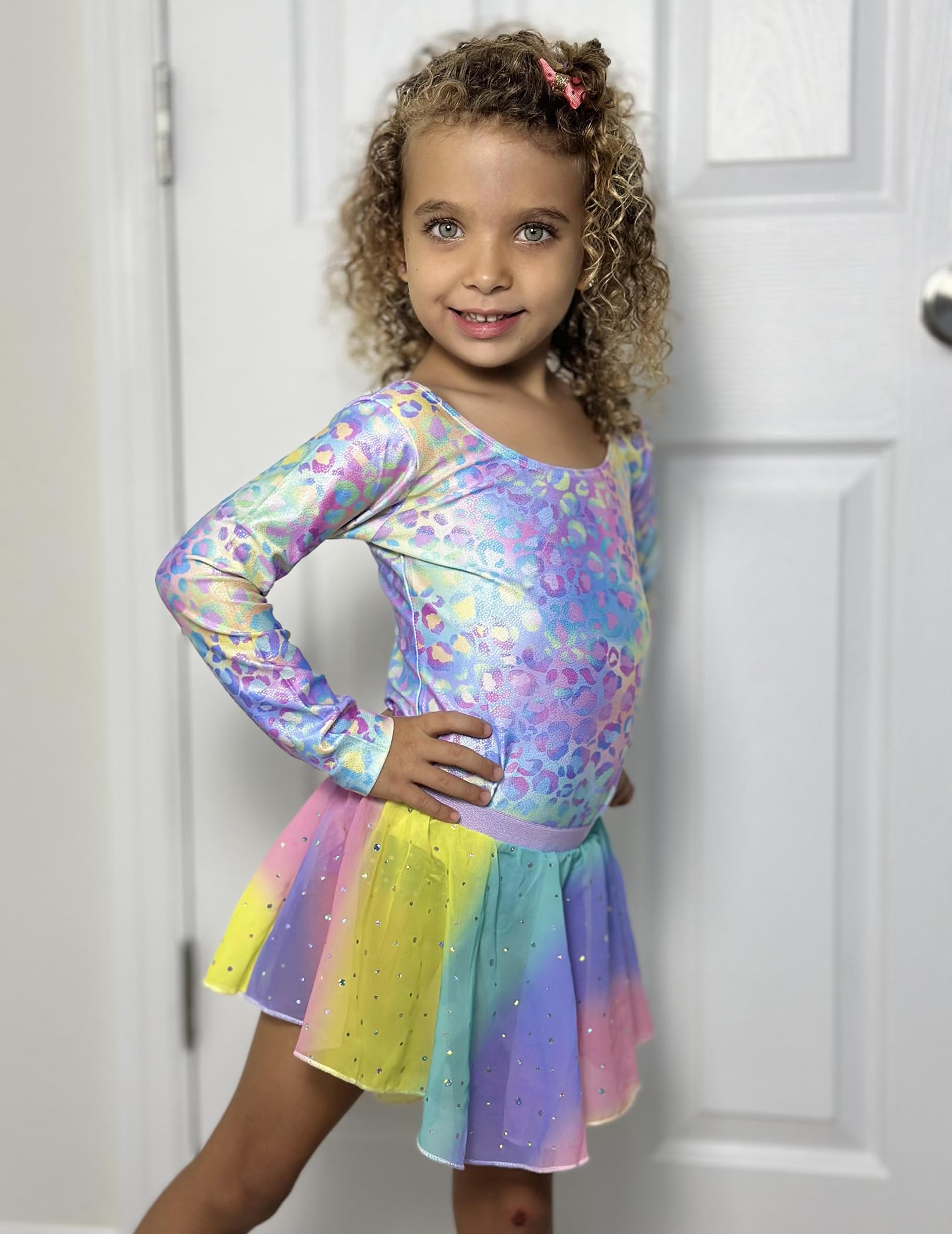 Arshiner Girls Ballet Leotard with Chiffon Skirt - Long Sleeve Crisscross Back Dance Outfit for Toddlers | Ballet Class, Recital, Performance & Dance Practice