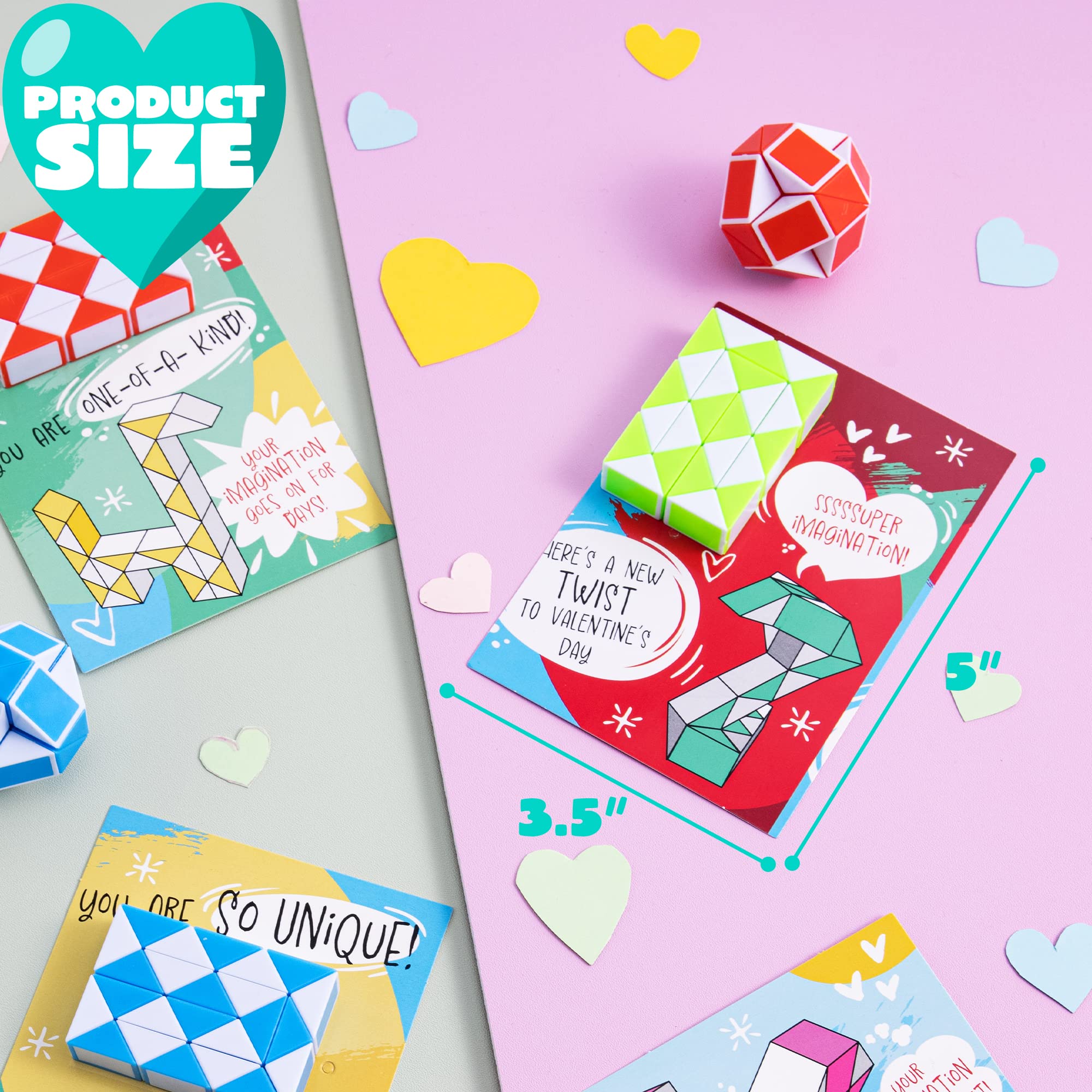 JOYIN 28 Pack Valentine's Day Cards with Snake Twist Toys for Kids - Magic Puzzle Fidget Toys for Stress Relief, Classroom Exchange, Party Favors & Gifts (Great for Valentine's Day Celebrations, School Activities, Birthday Parties)