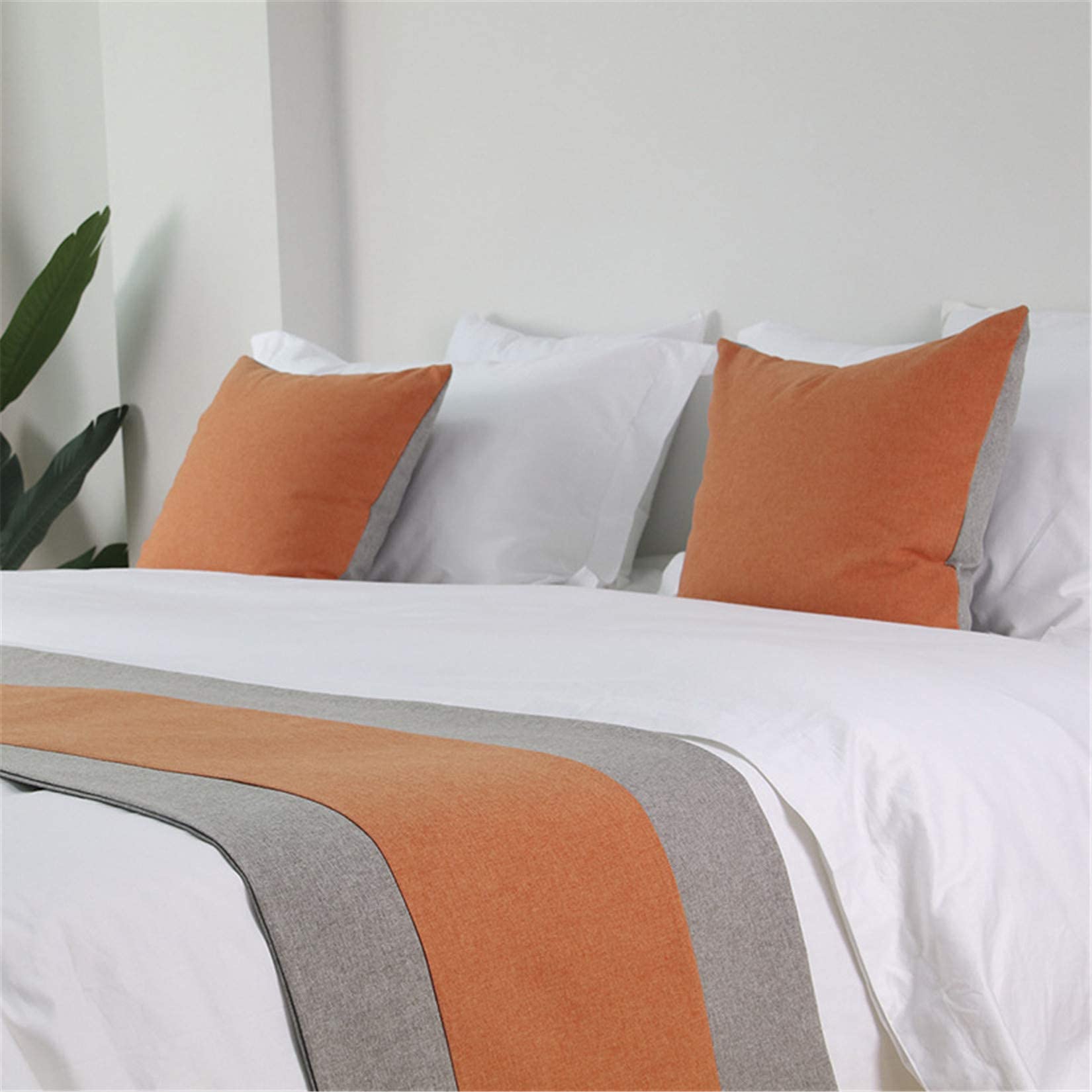 XJZKA Cotton Linen Bed Runner Scarf - 48x260cm Decorative Bed Protector Slipcover for Queen/King Size Beds (200cm) - Orange - Perfect for Bedroom, Hotel & Wedding Room Decor