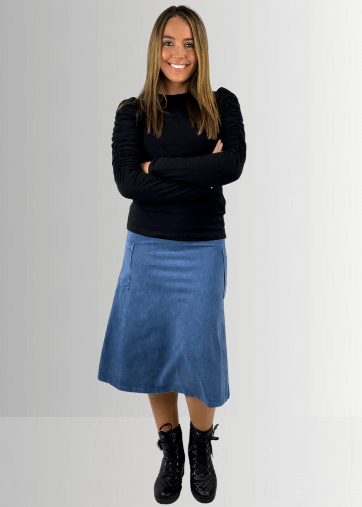 Alyssa Women's Black Denim Cotton Skirt - Versatile Stretch Midi Skirt for Casual, Office & Date Night Outfits