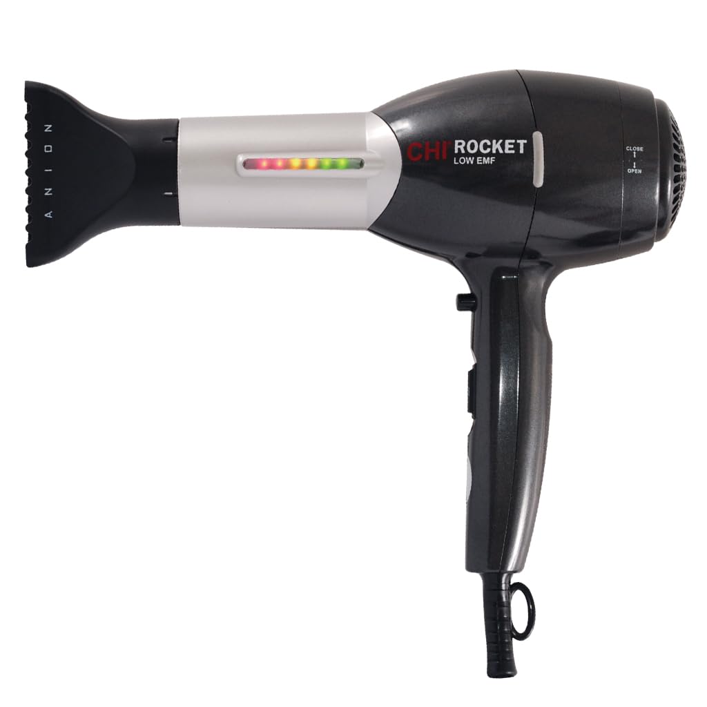 CHI Rocket Hair Dryer with Comb & Nozzle - Fast Drying, Frizz-Free Shiny Hair - Lightweight, Low EMF Hair Dryer for Salon & Home Use - Perfect for Travel, Styling & Daily Hair Care