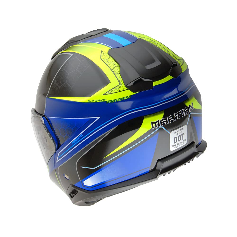 Martian Motorcycle Modular Full Face Helmet - Flip Up Dual Visor with Sun Shield (Model HG362) - Perfect for Street Biking, Touring & Commuting