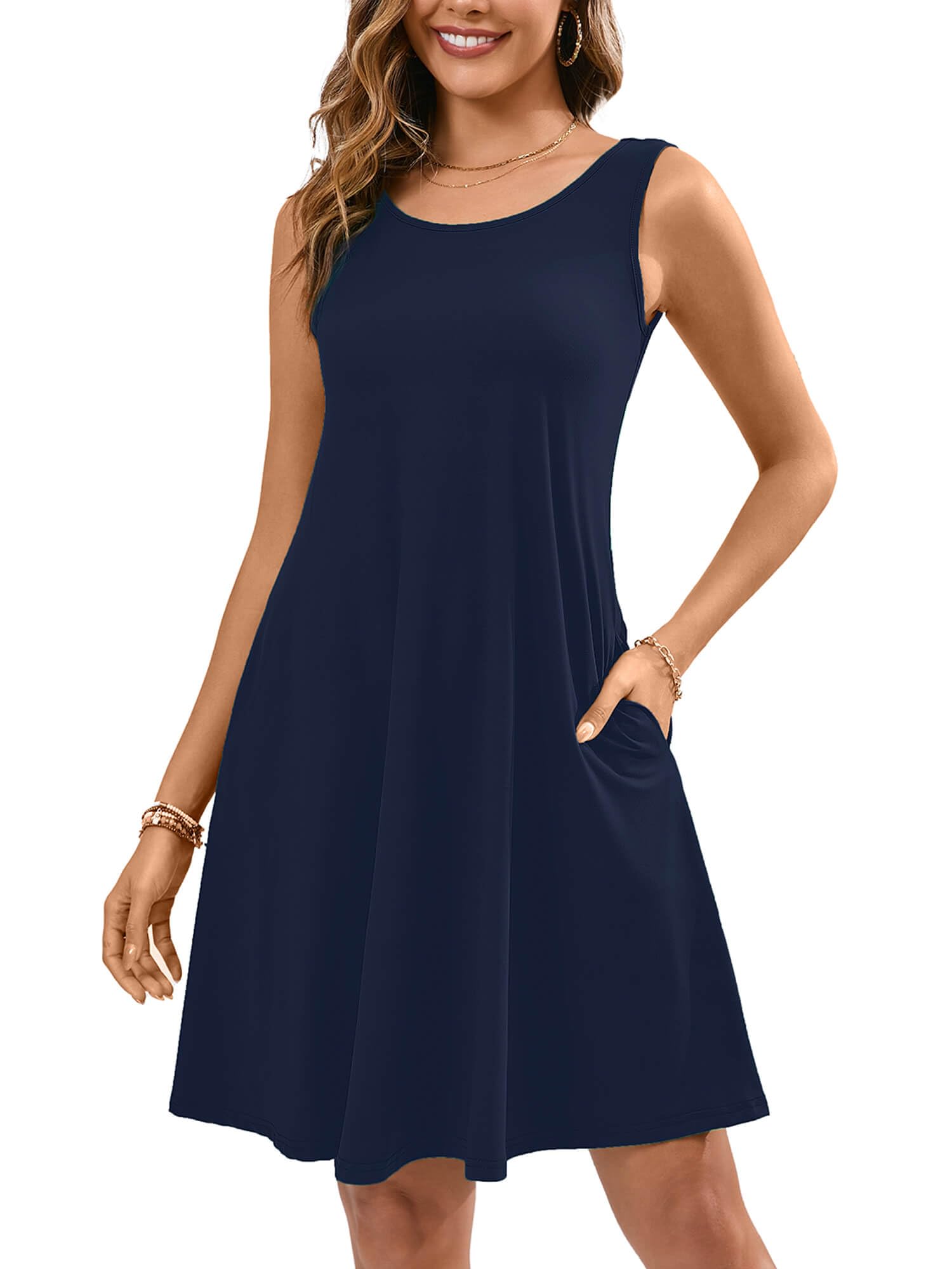 KORSIS Women's Summer Casual T-Shirt Tank Dress - Sleeveless Swing Flowy Sundress with Pockets for Beach, Vacation & Everyday Wear