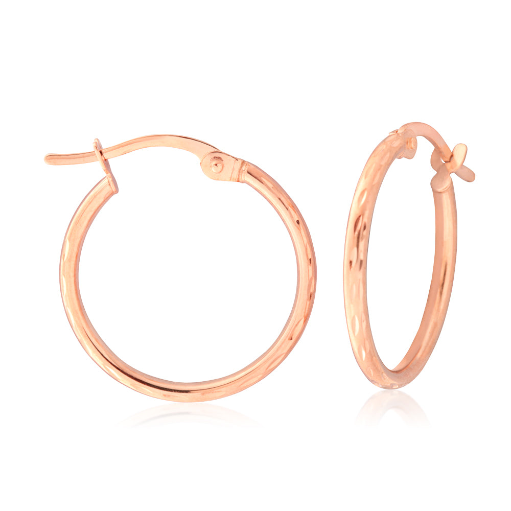 9ct Rose Gold Plain 15MM Hoop Earrings for Women - Classic Everyday Jewelry for Work, Date Night & Special Occasions