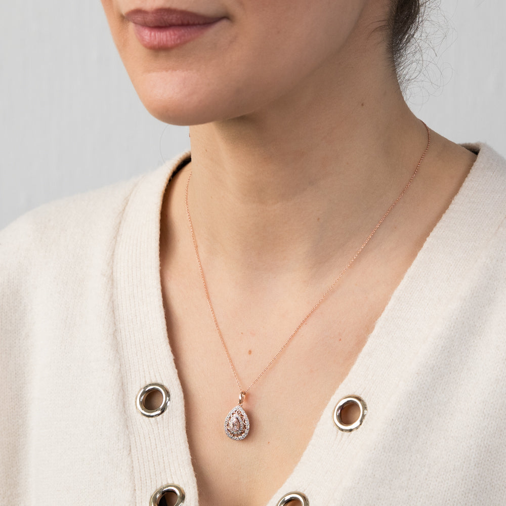 9ct Rose Gold Diamond & Oval Morganite Pendant Necklace - Elegant Jewelry for Weddings, Anniversaries & Special Occasions