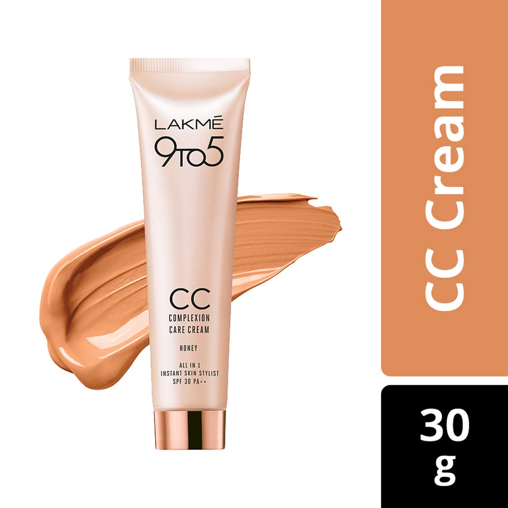 Elle 18 Eye Drama Kajal - Matte Finish Bold Black Eyeliner (0.35g) & Lakmé 9 To 5 Complexion Care CC Cream in Honey (30g) - Long-Lasting Makeup Combo for Day to Night Looks