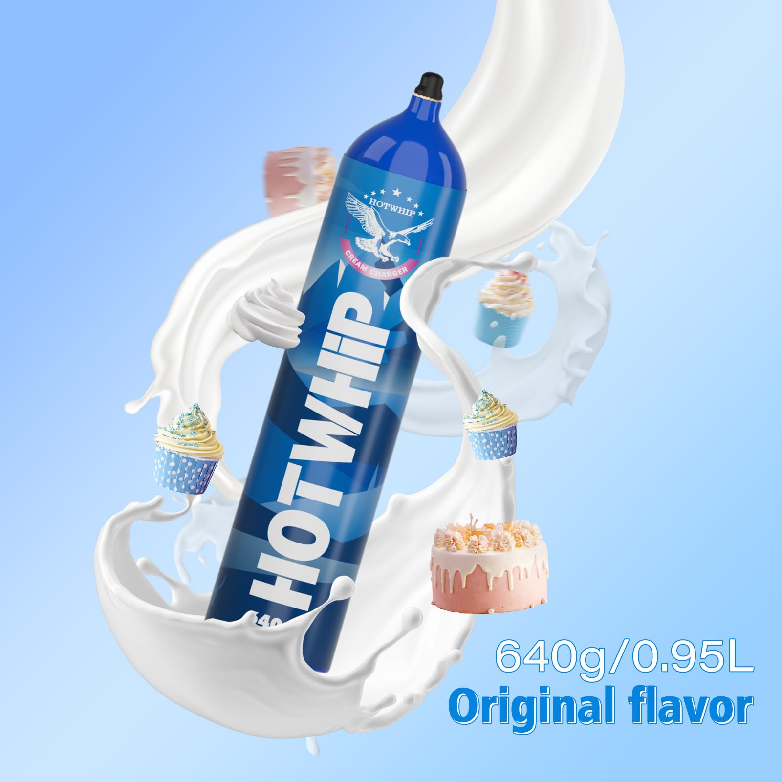 Premium Whipped Cream Charger - 6 Pack Food Grade N2O Cartridges with Lightweight Aluminum Dispenser (640g Original Flavor) - Perfect for Desserts, Coffee Toppings & Baking at Home