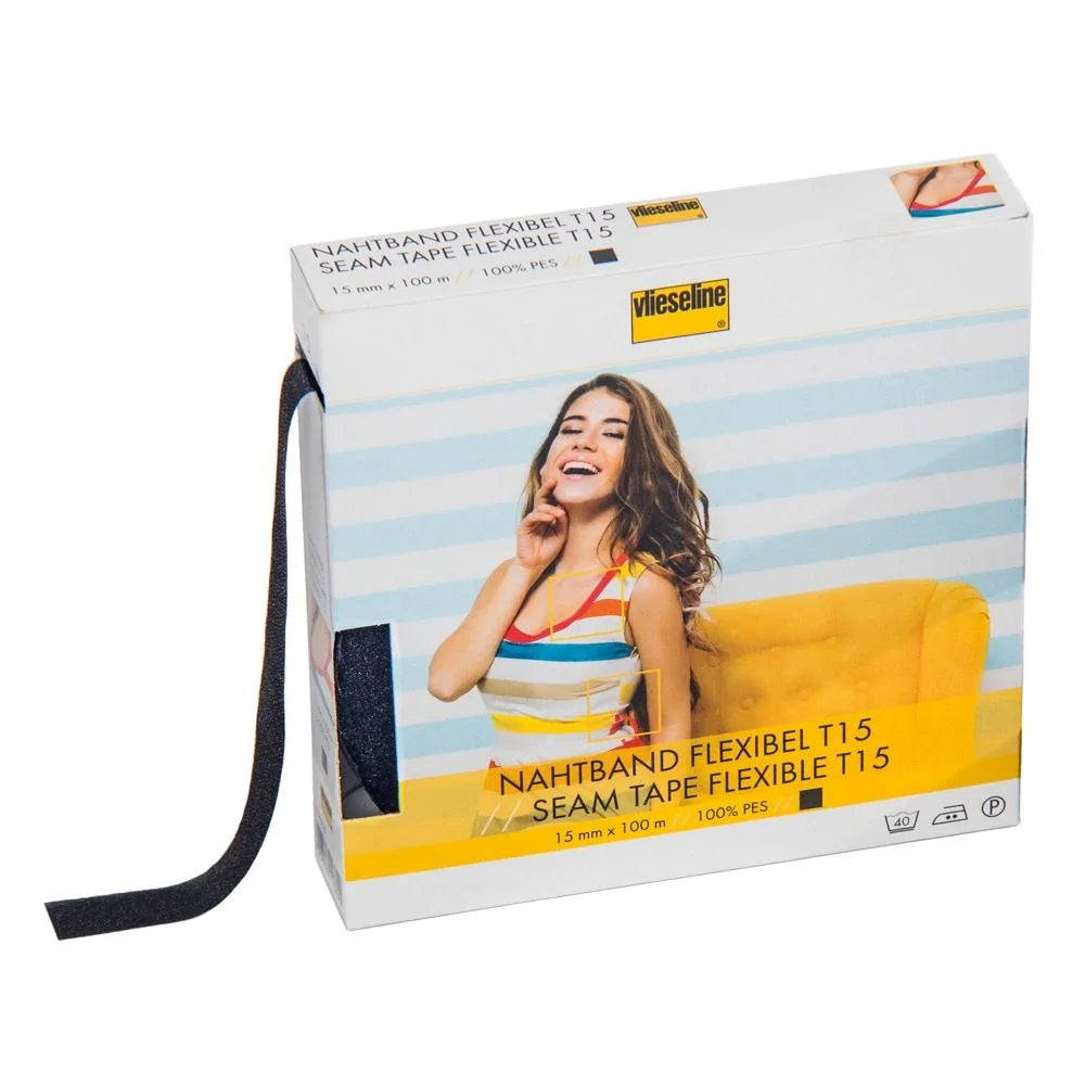 Vlieseline Iron-On Flexible Seam Tape - Black - Perfect for Fabric Repair, Hemming & DIY Sewing Projects