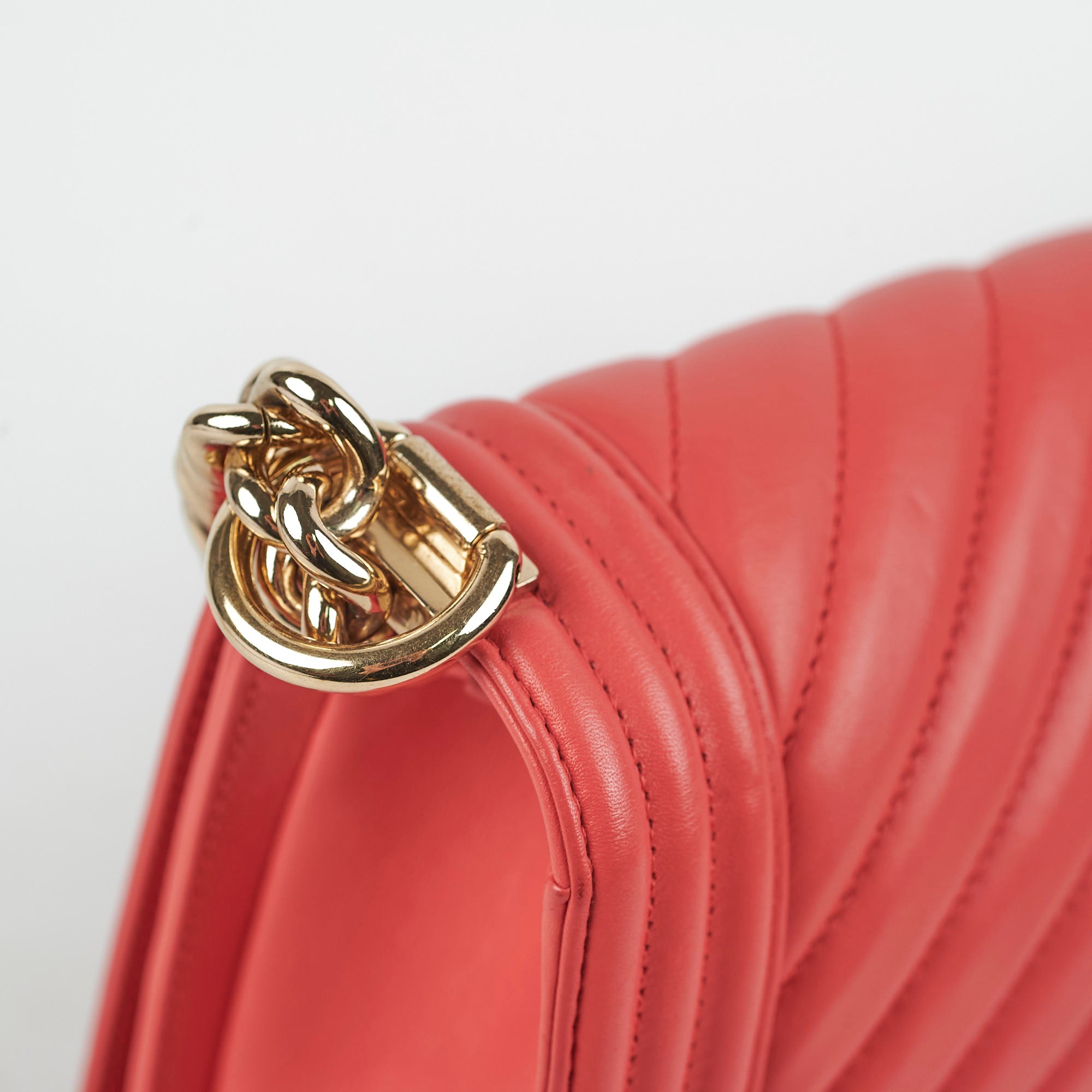 Chanel Old Medium Boy Chevron Lambskin Coral Bag Series 27 - Luxury Designer Handbag for Women, Perfect for Parties, Dating & Special Occasions