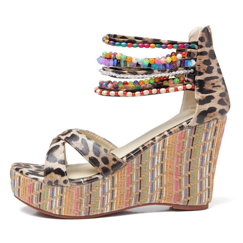 Getmorebeauty Women's Pearl Embellished Wedge Sandals - Comfortable Platform High Heels for Summer, Beach, and Casual Outings