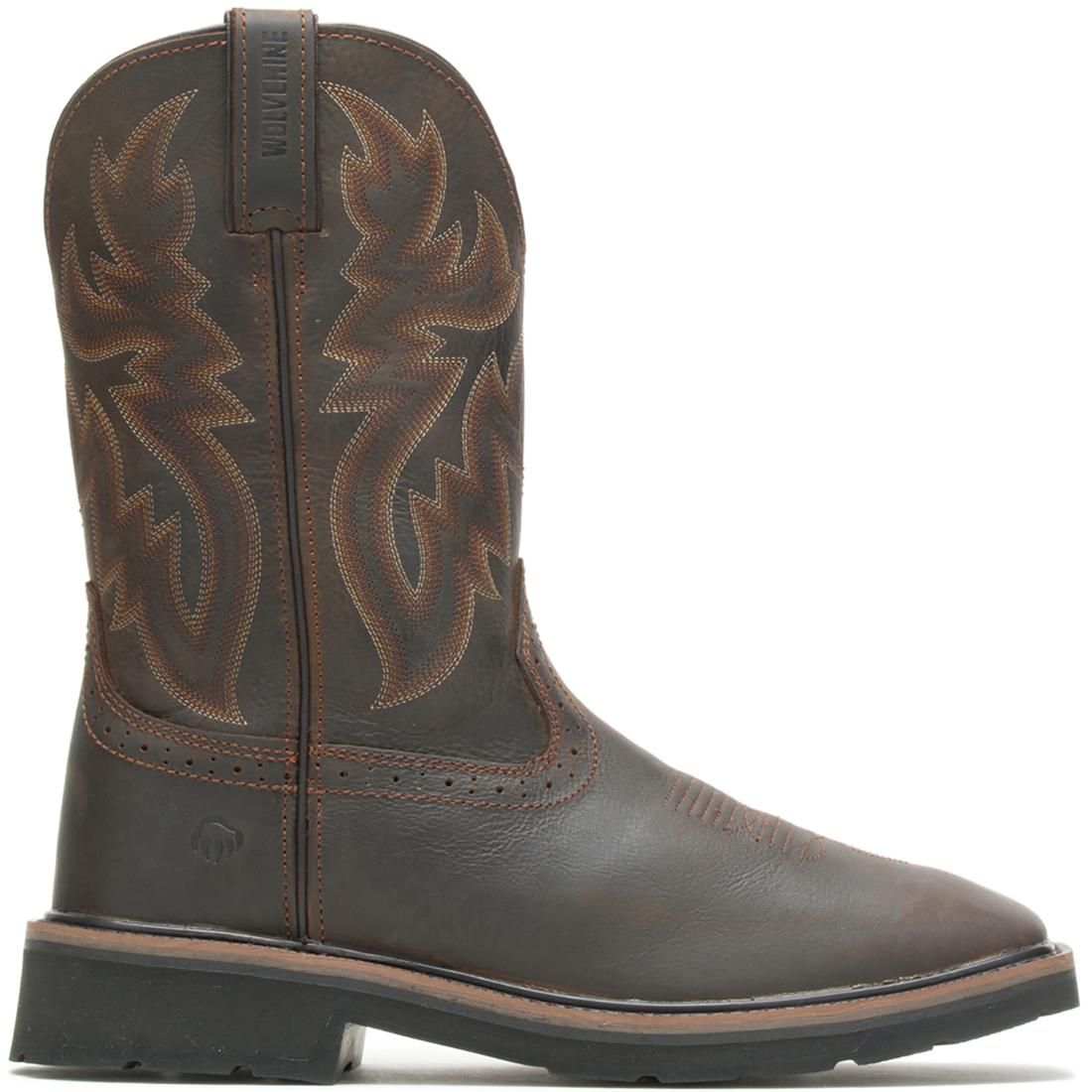Rancher Soft Toe Pull On Wellington Square Toe Work Boots for Men - Dark Brown/Rust - Comfortable Slip Resistant Work Shoes for Construction, Farming & Outdoor Work